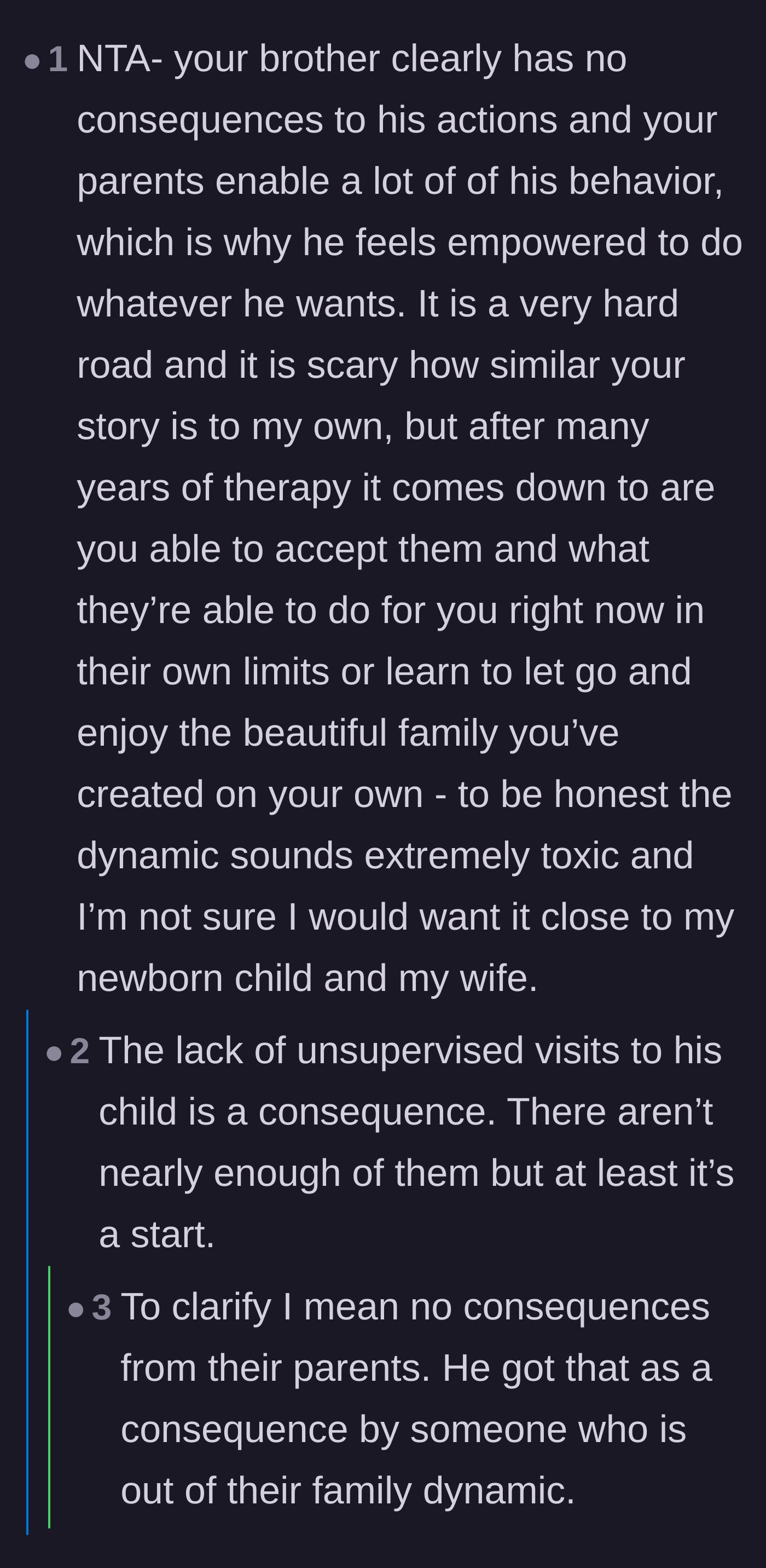 Comment thread 4 - A discussion on how the parents' endless enabling empowers the brother's terrible behavior.