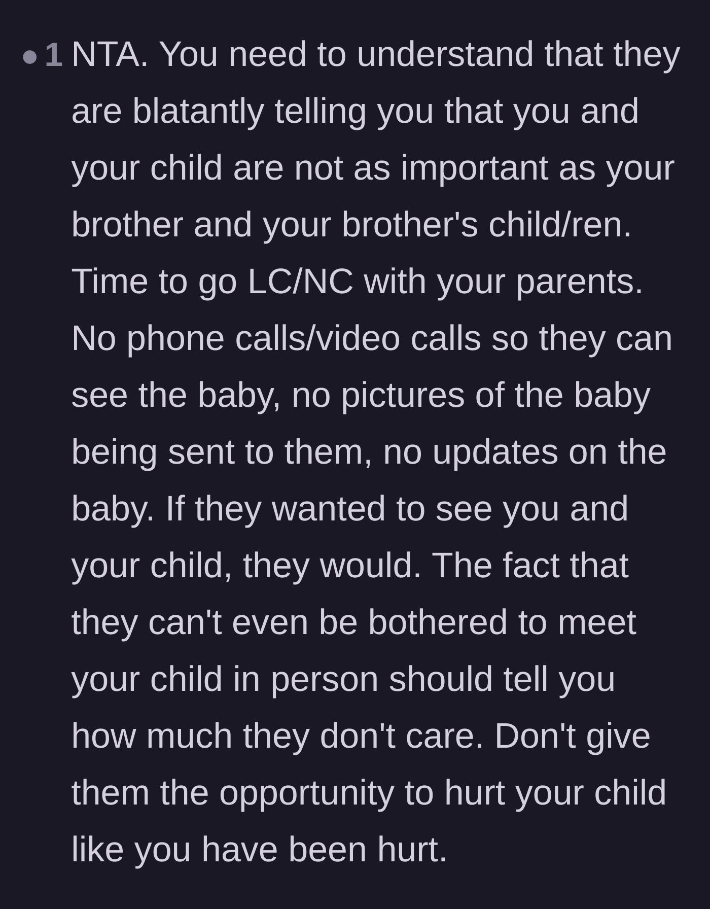 Comment thread 5 - Suggestions to implement strict no-contact rules, including withholding baby photos and updates.