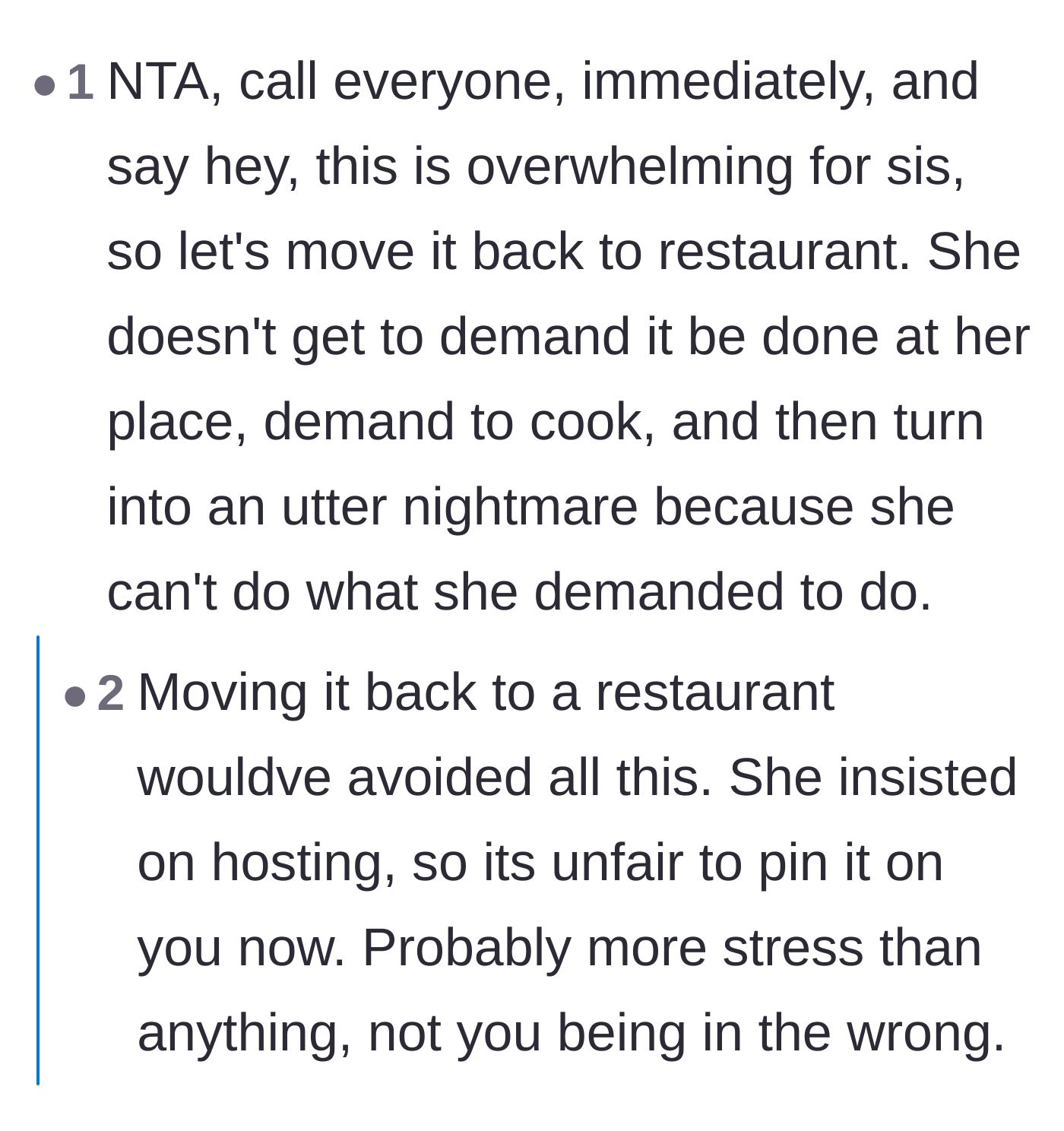 Comment thread 1 - Readers advise setting boundaries against family members who constantly use their status as a mother to excuse bad behavior.
