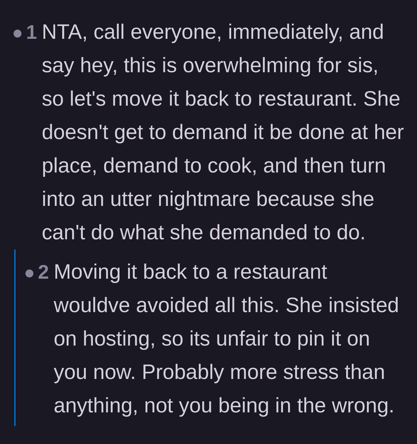 Comment thread 1 - Readers advise setting boundaries against family members who constantly use their status as a mother to excuse bad behavior.