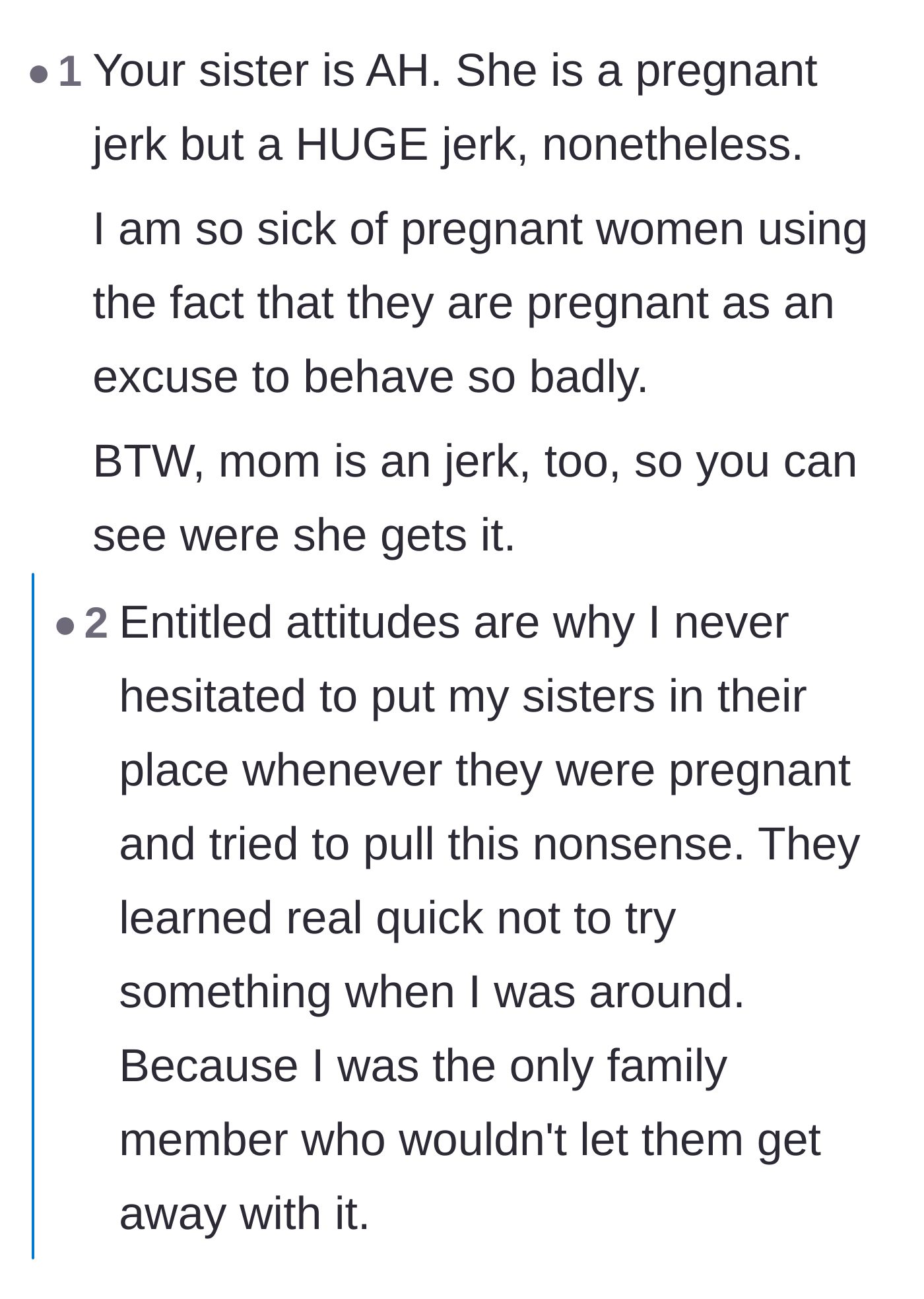 Comment thread 5 - Readers express extreme frustration with women using pregnancy hormones as a blanket excuse to become toxic dictators.