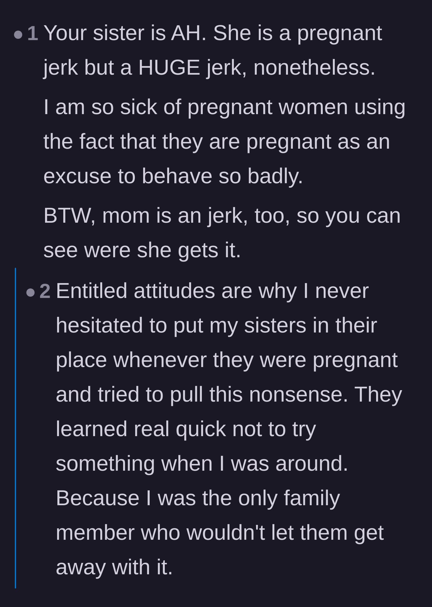 Comment thread 5 - Readers express extreme frustration with women using pregnancy hormones as a blanket excuse to become toxic dictators.