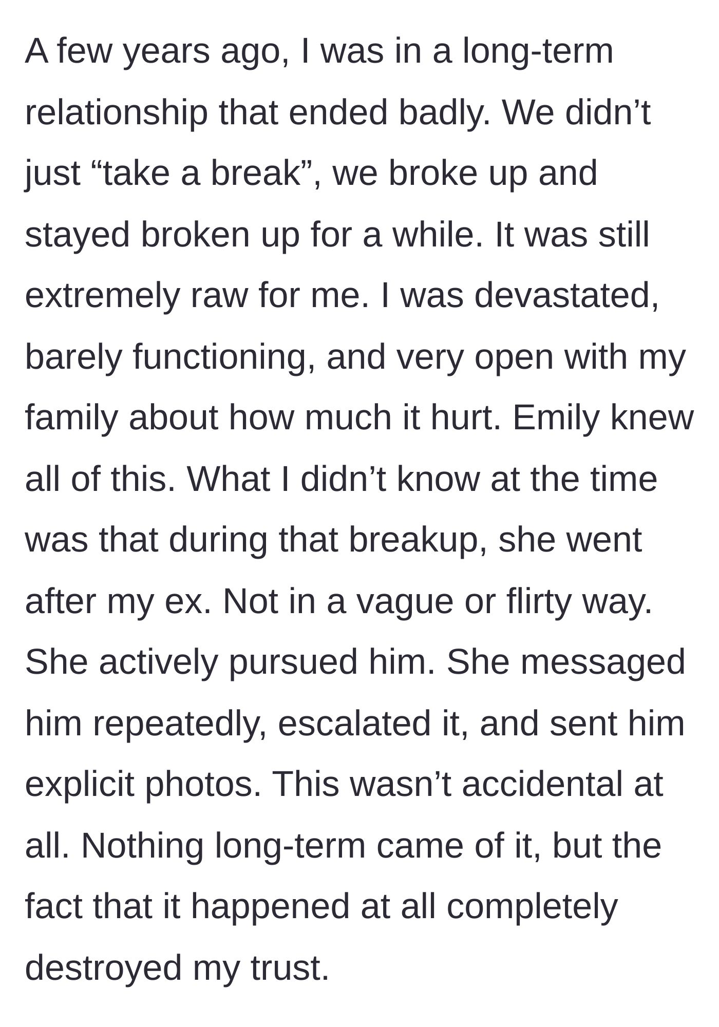 Story part 2 - The younger sister goes through a devastating breakup, only for the older sister to actively pursue and send explicit photos to the ex.