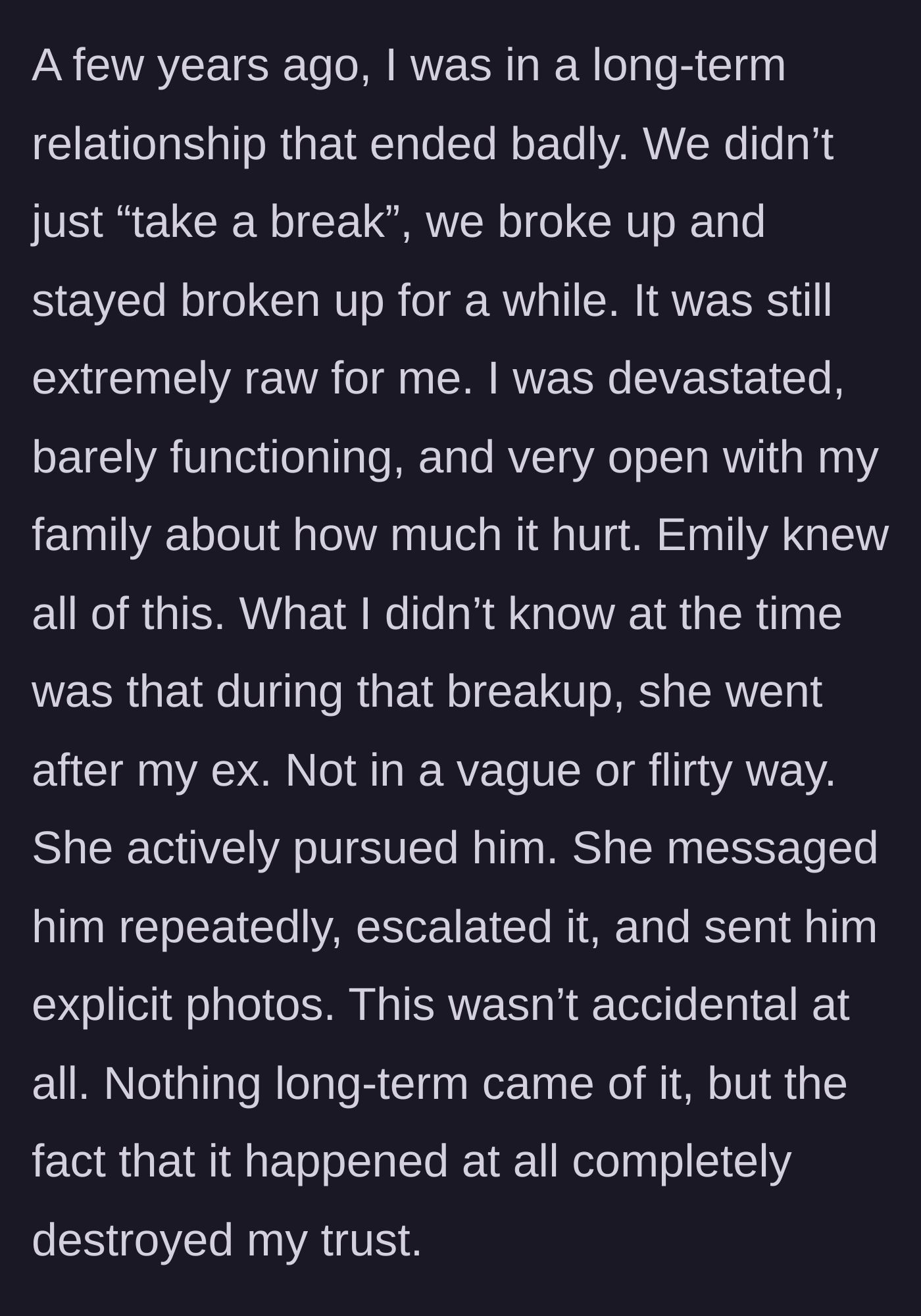 Story part 2 - The younger sister goes through a devastating breakup, only for the older sister to actively pursue and send explicit photos to the ex.