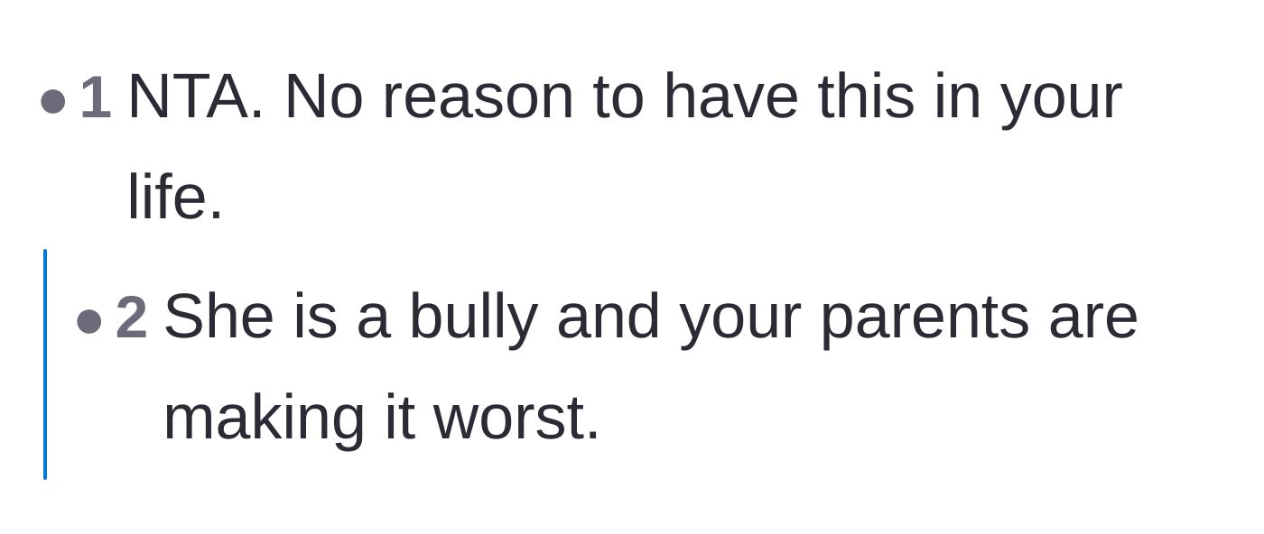 Comment thread 1 - Readers advising the younger sister to go no contact and find a chosen family that respects her.