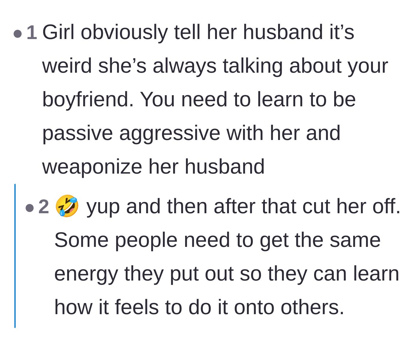 Comment thread 4 - Readers suggesting that the younger sister should point out the inappropriate obsession to the older sister's husband.