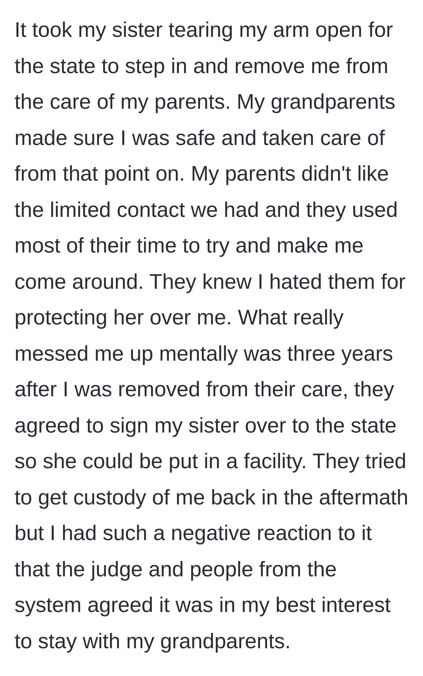 Story part 5 - The boy's arm is severely injured, leading the state to finally remove him from the home and place him safely with his grandparents.