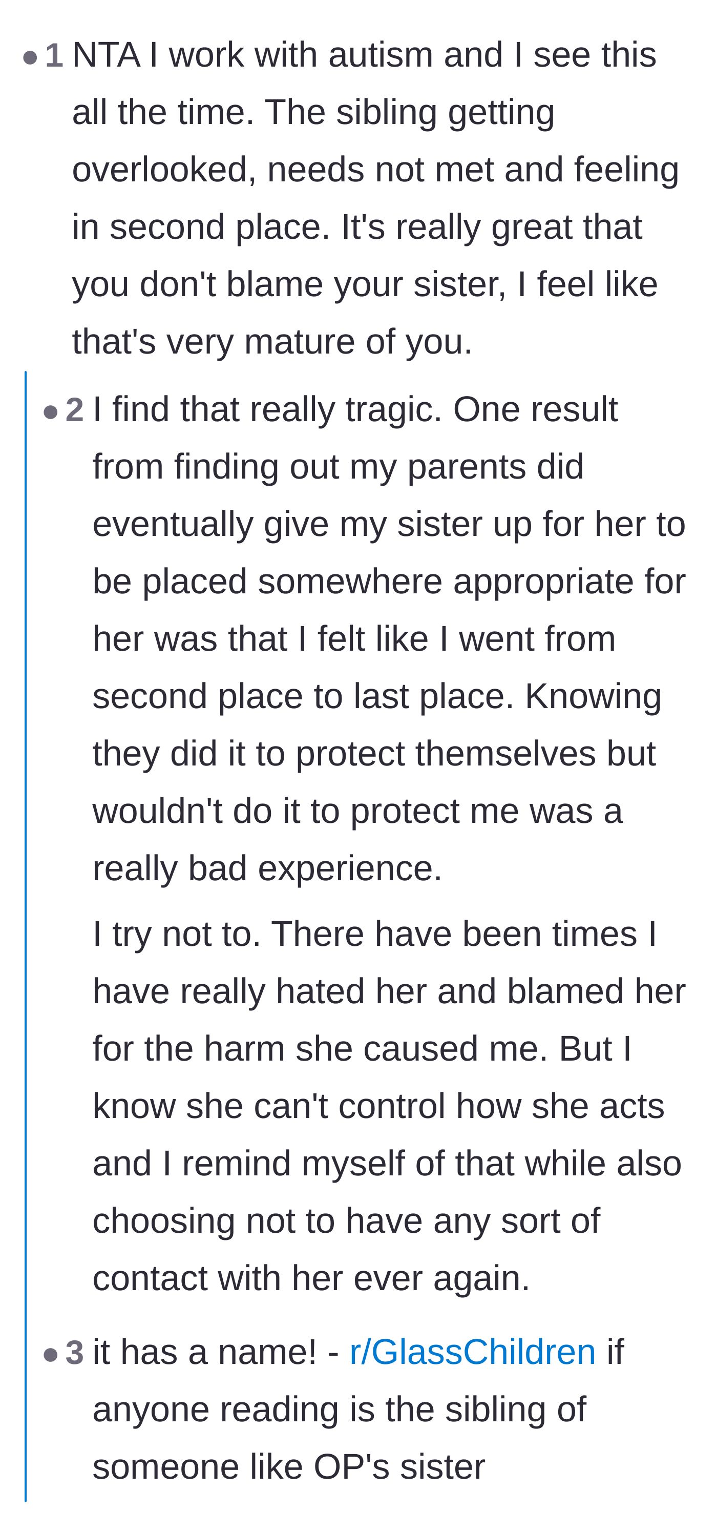 Comment thread 1 - A discussion about the 'glass child' dynamic and the heartbreaking realization that the parents only acted to save themselves.