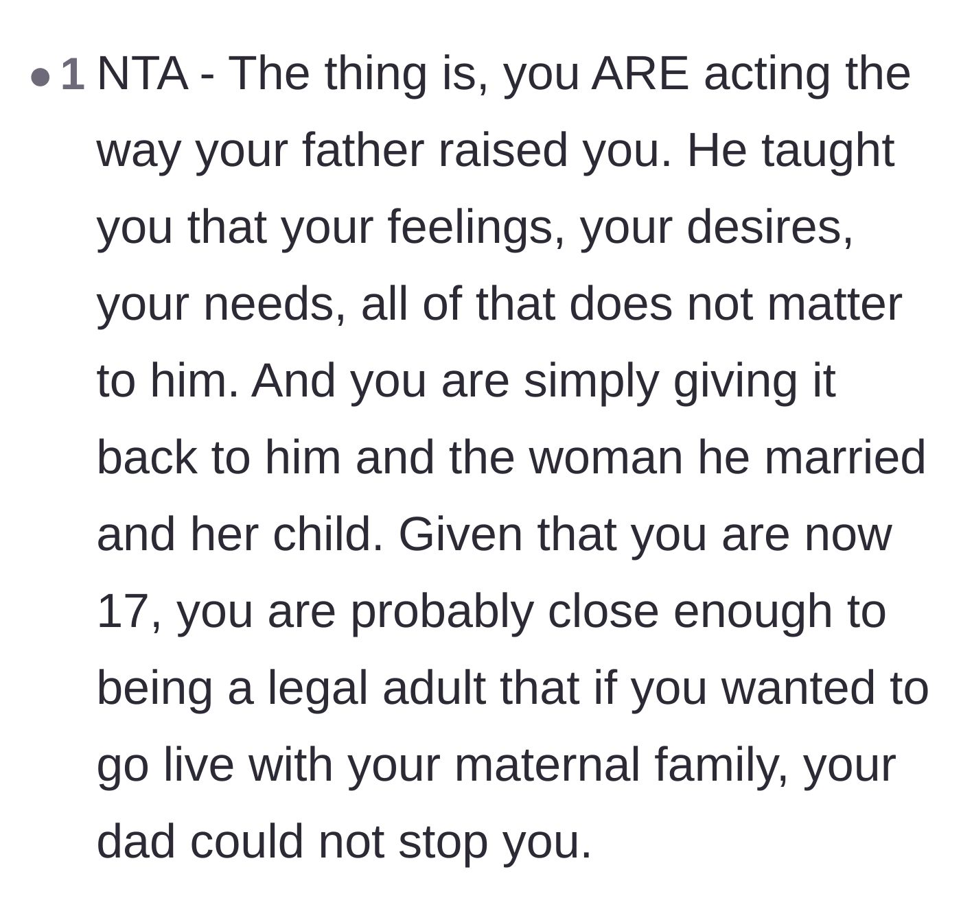 Comment thread 4 - A poignant observation that the son is simply mirroring the emotional neglect he was raised with.