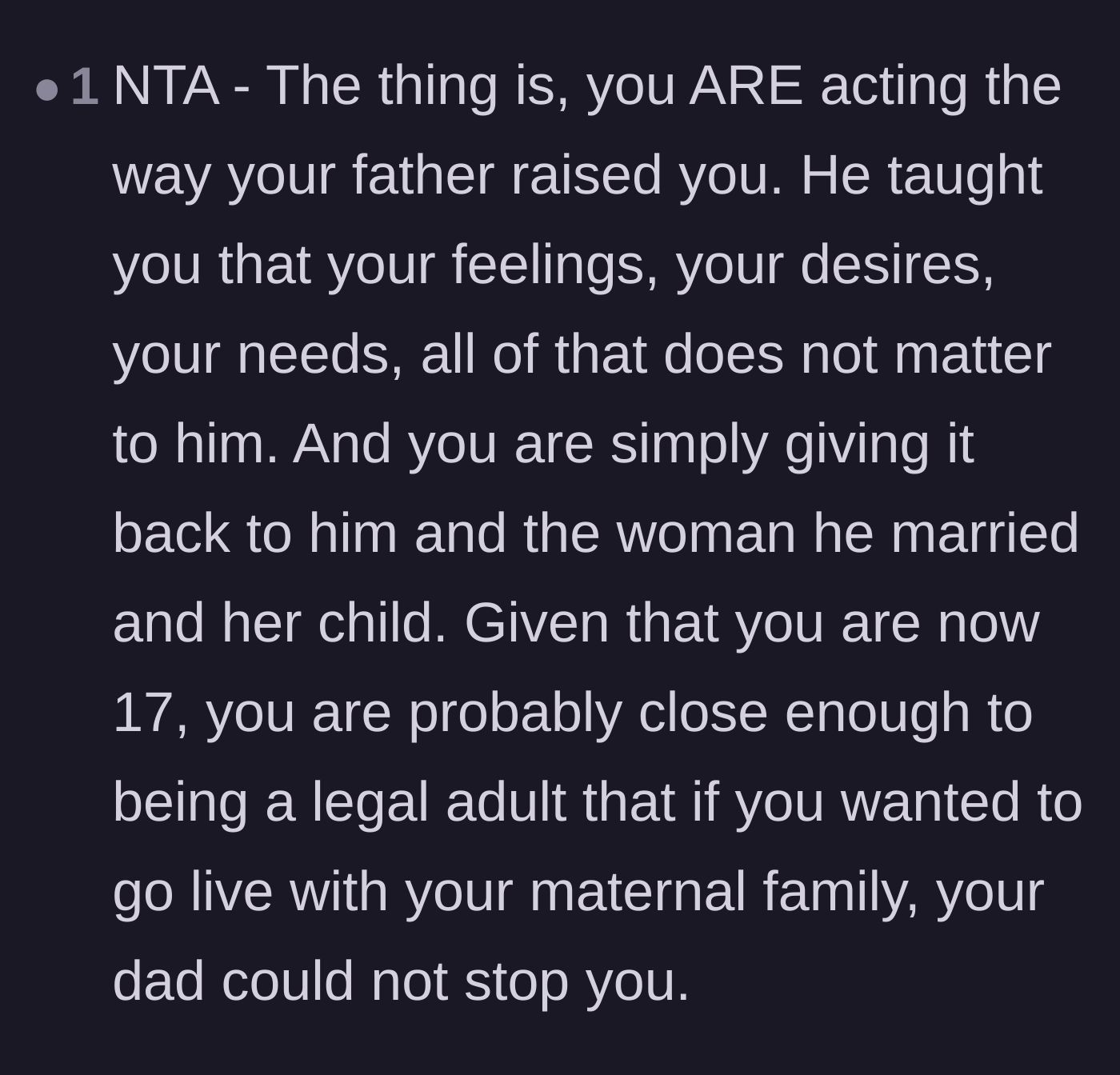 Comment thread 4 - A poignant observation that the son is simply mirroring the emotional neglect he was raised with.