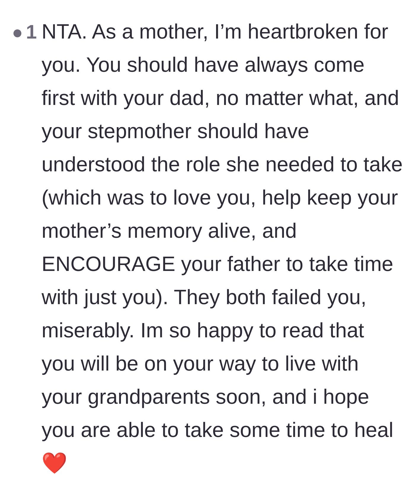 Comment thread 5 - A mother expressing heartbreak and explaining how a supportive stepmother should have actually behaved.