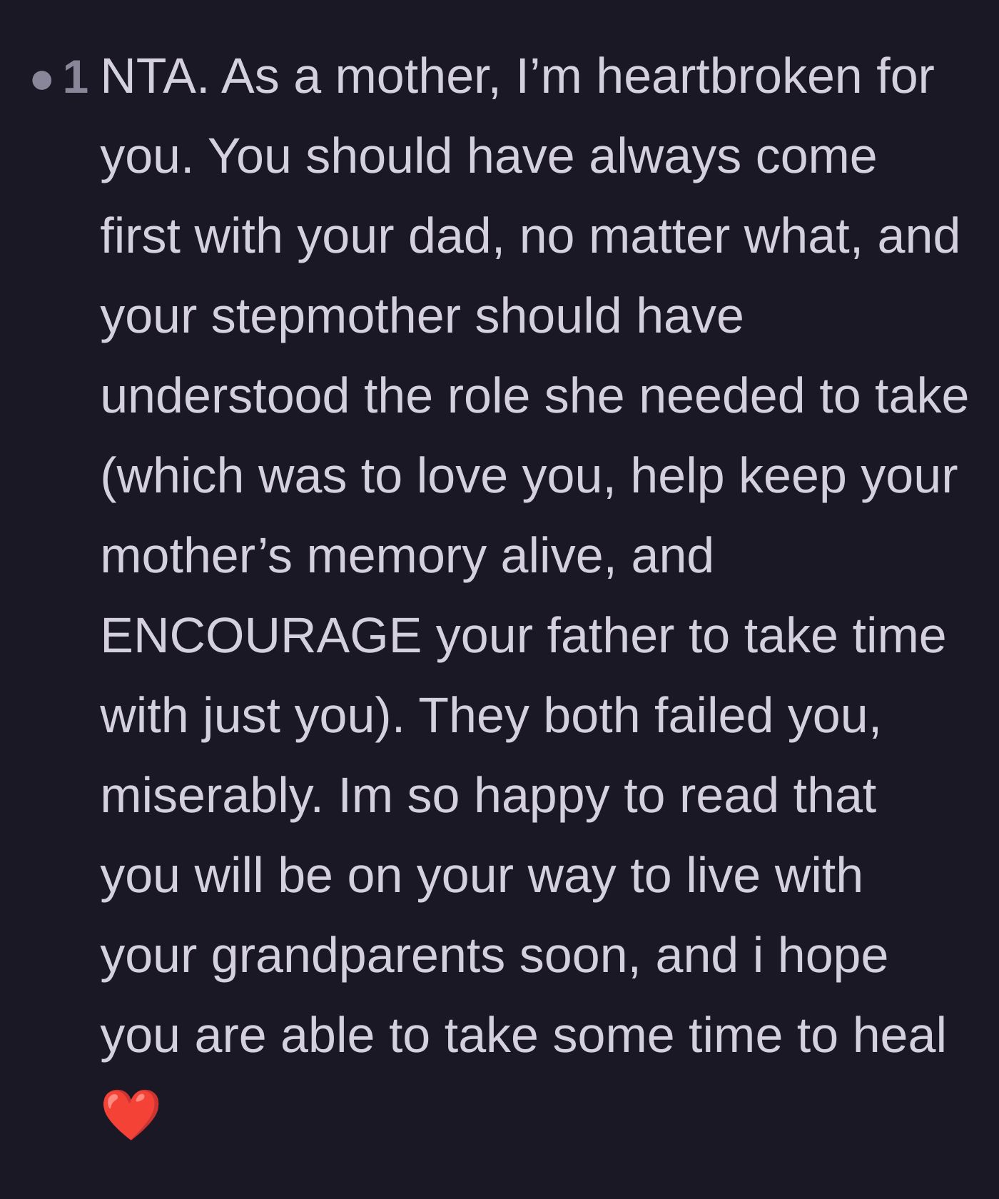 Comment thread 5 - A mother expressing heartbreak and explaining how a supportive stepmother should have actually behaved.