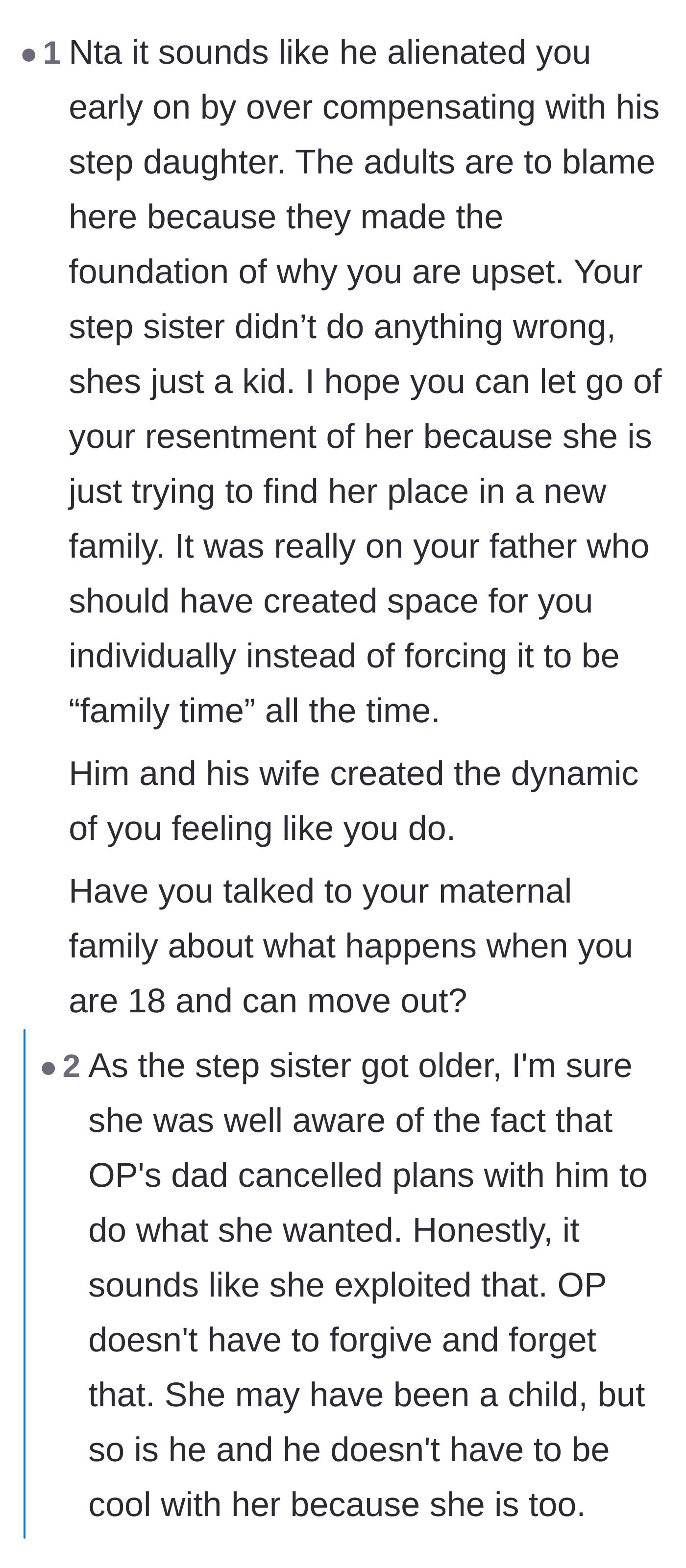 Comment thread 6 - A nuanced debate over whether the stepsister was also a victim of the adults' poor choices or if she weaponized the dynamic.