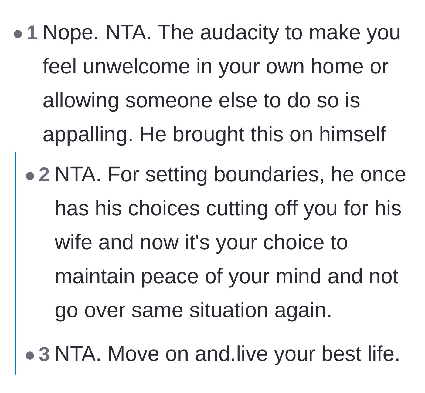 Comment thread 1 - Readers validate the author's decision to set strict boundaries and protect his peace.
