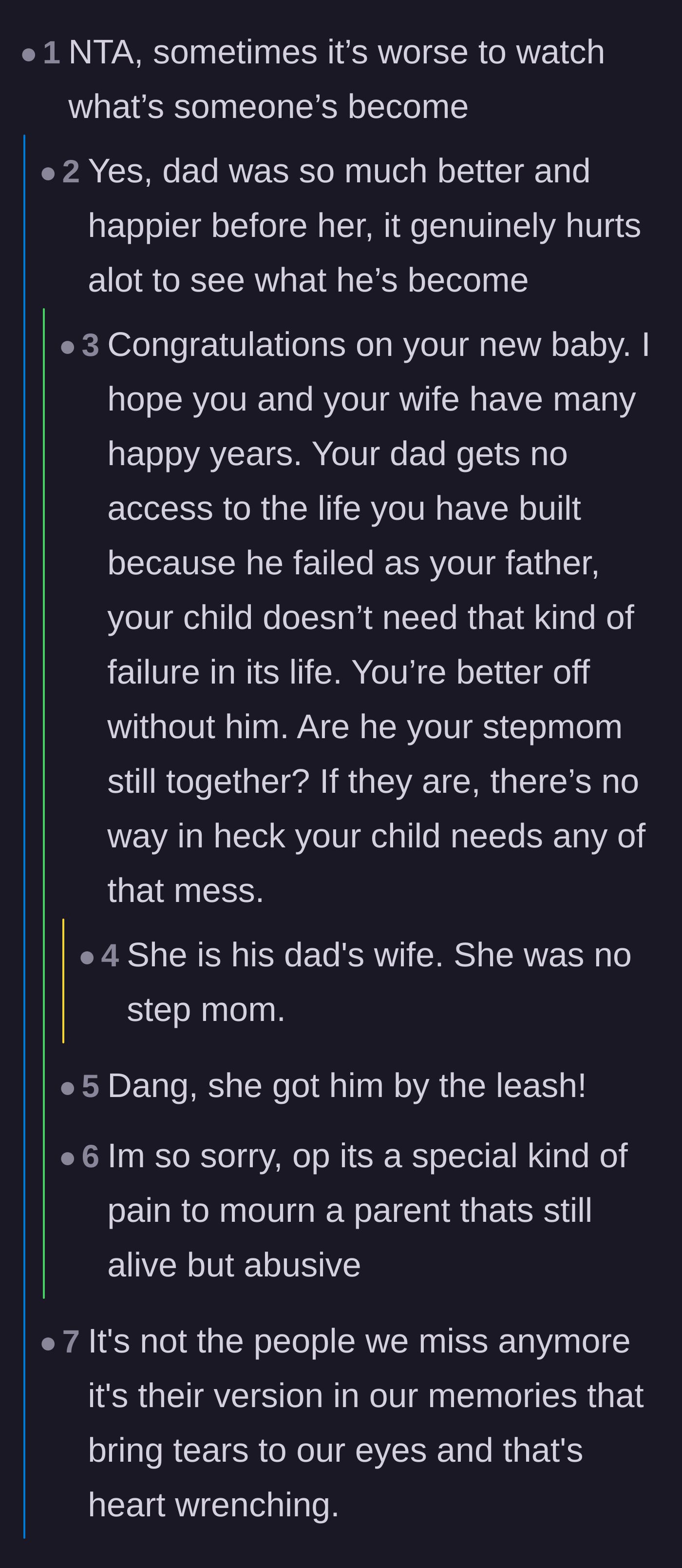 Comment thread 2 - A deep discussion about the unique heartbreak of mourning a parent who is still alive but changed for the worse.