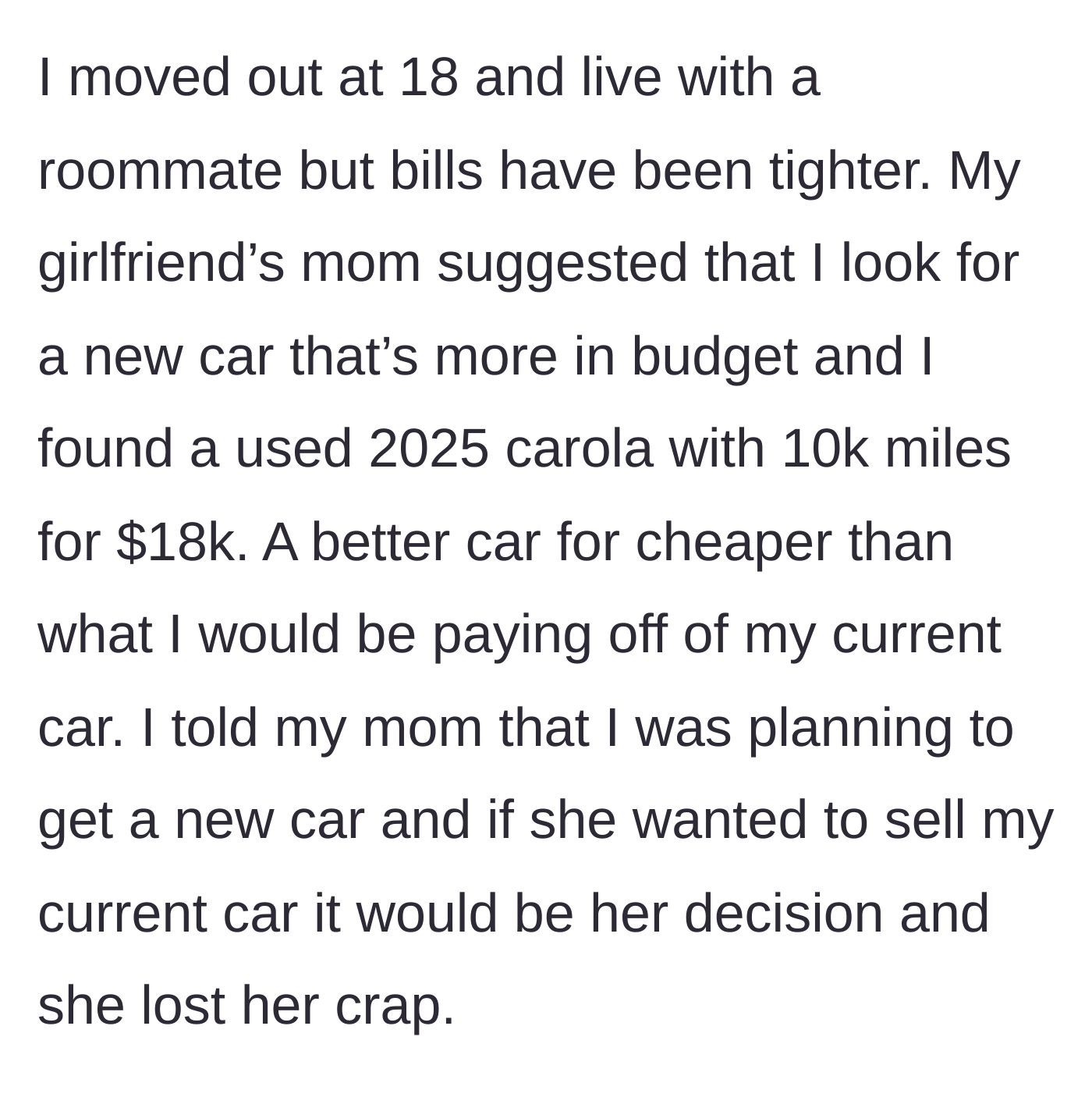 Story part 3 - A young man showing his mother a cheaper car listing while she reacts angrily.