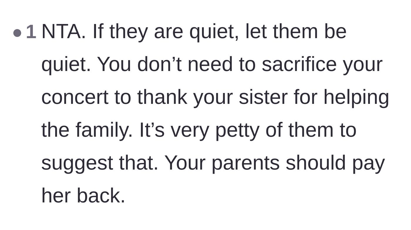 Comment thread 3 - Advice telling the teen to ignore the petty silent treatment and enjoy the concert.