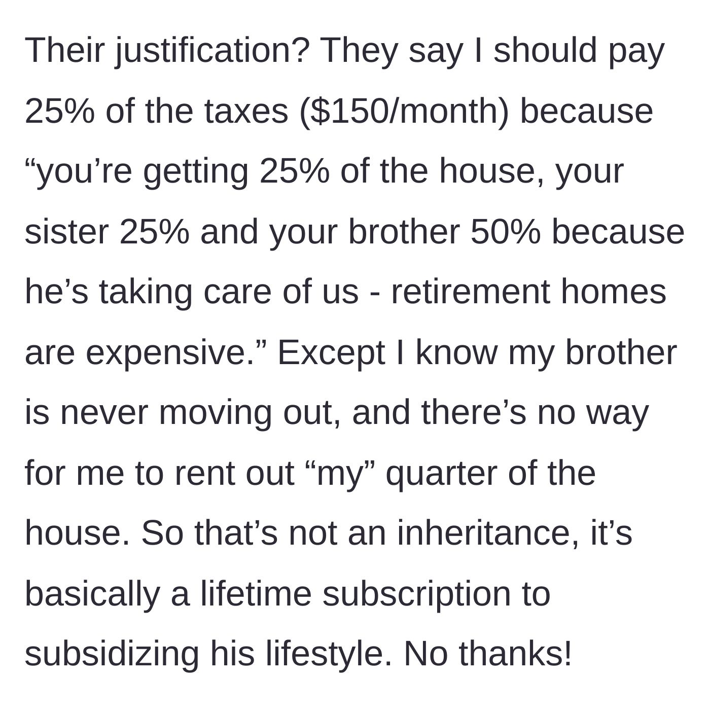 Story part 5 - Family tries to justify the extortion as an advance on inheritance, which the veteran logically rejects.
