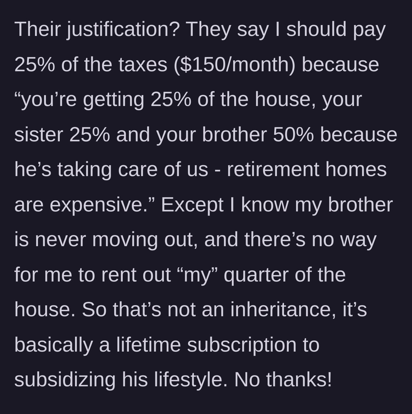 Story part 5 - Family tries to justify the extortion as an advance on inheritance, which the veteran logically rejects.