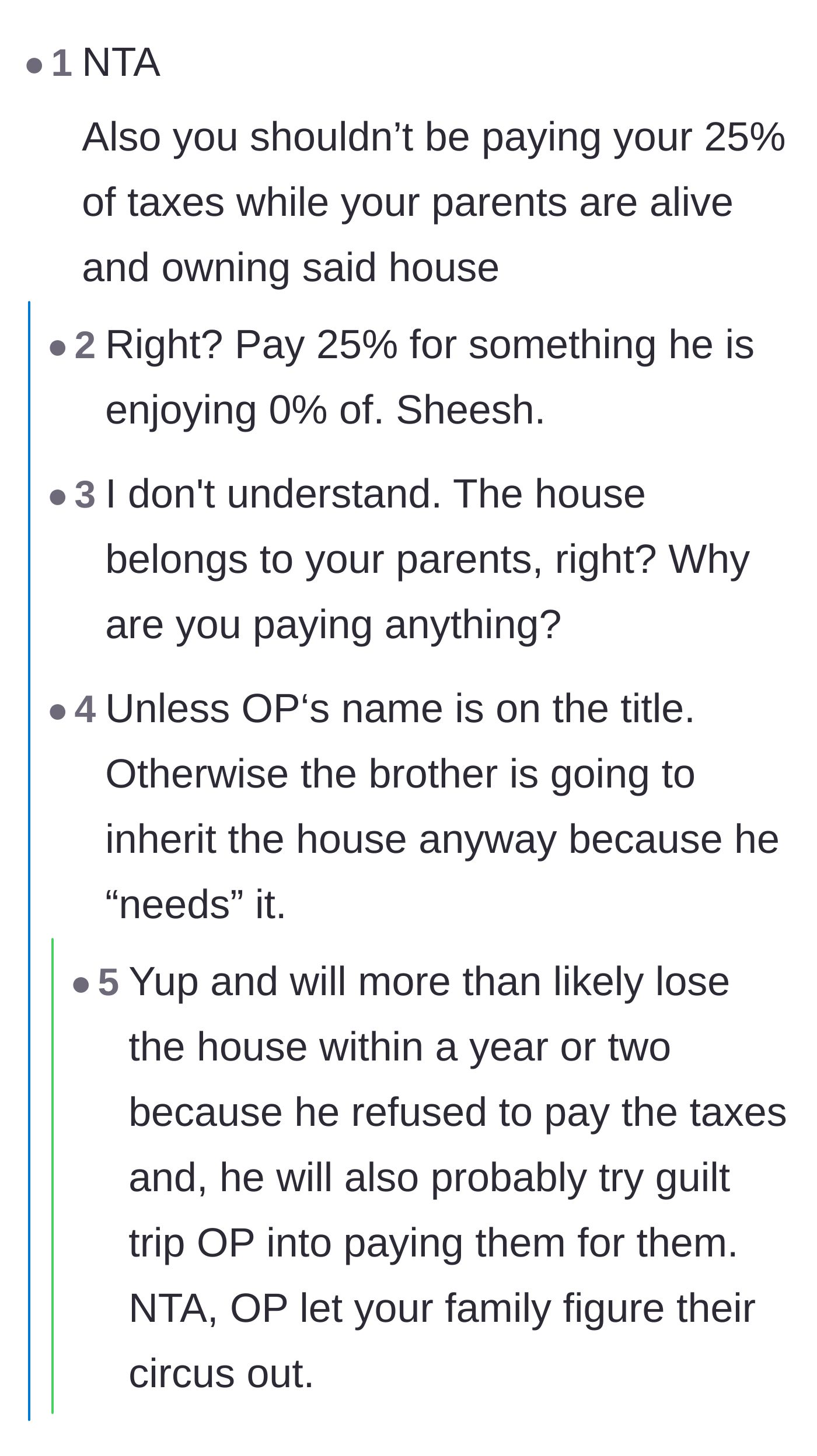 Comment thread 1 - Readers questioning why the veteran should pay property taxes on a house he doesn't own or live in.
