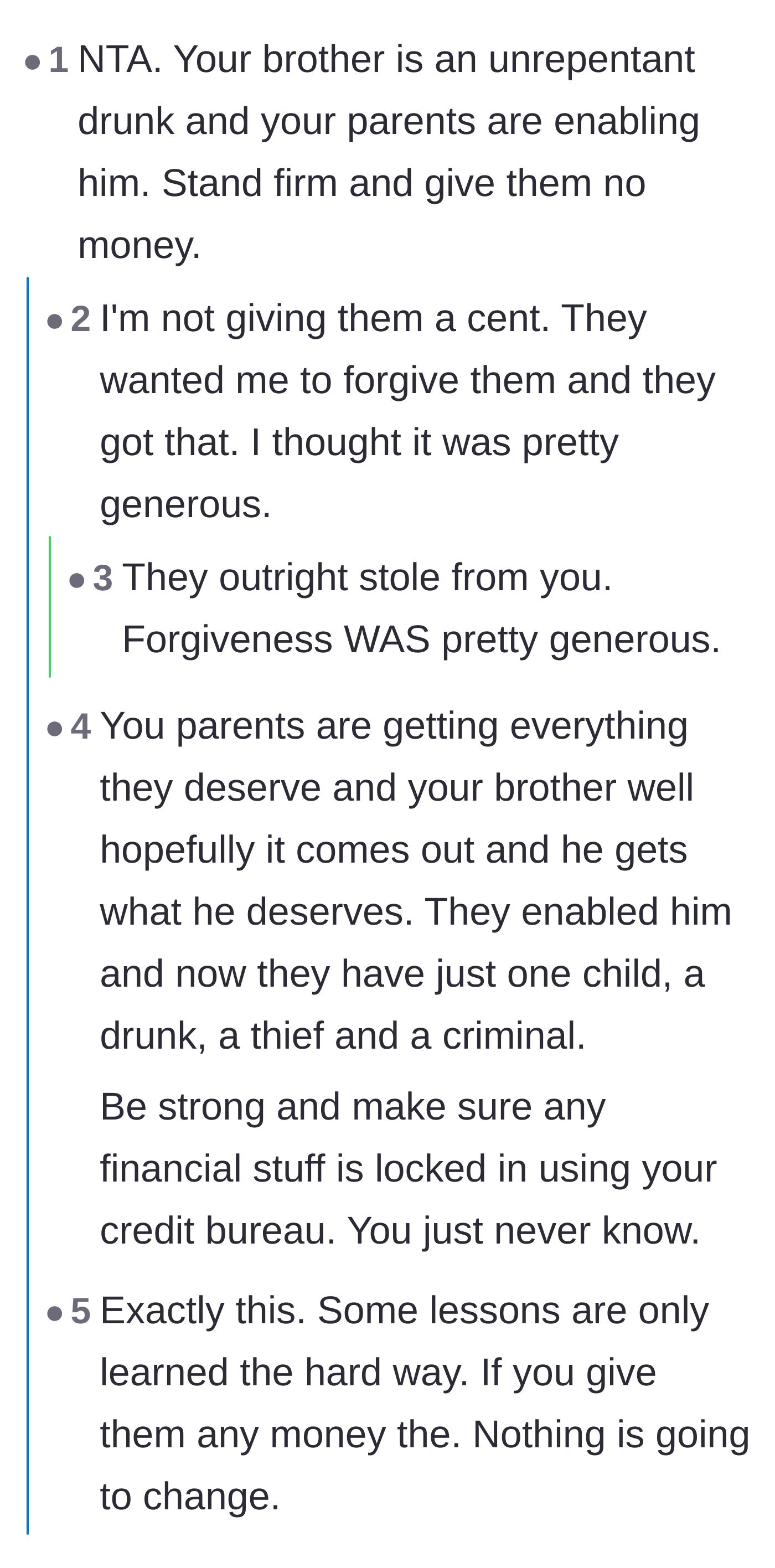 Comment thread 1 - Readers dissecting the life-or-death stakes of enabling a drunk driver and urging the main character to maintain his distance.