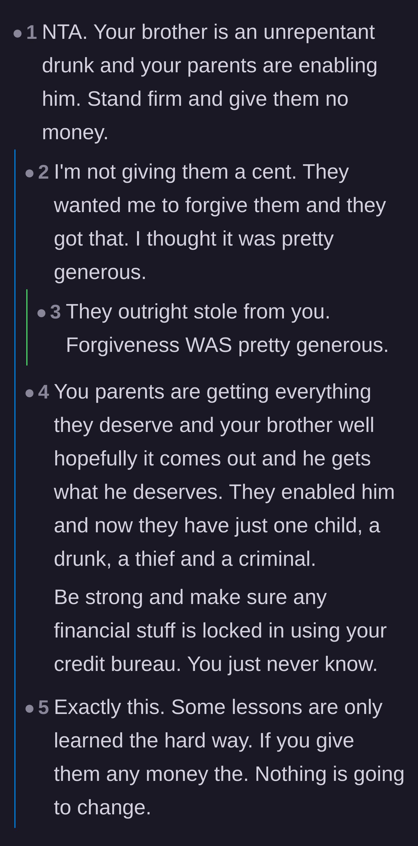 Comment thread 1 - Readers dissecting the life-or-death stakes of enabling a drunk driver and urging the main character to maintain his distance.