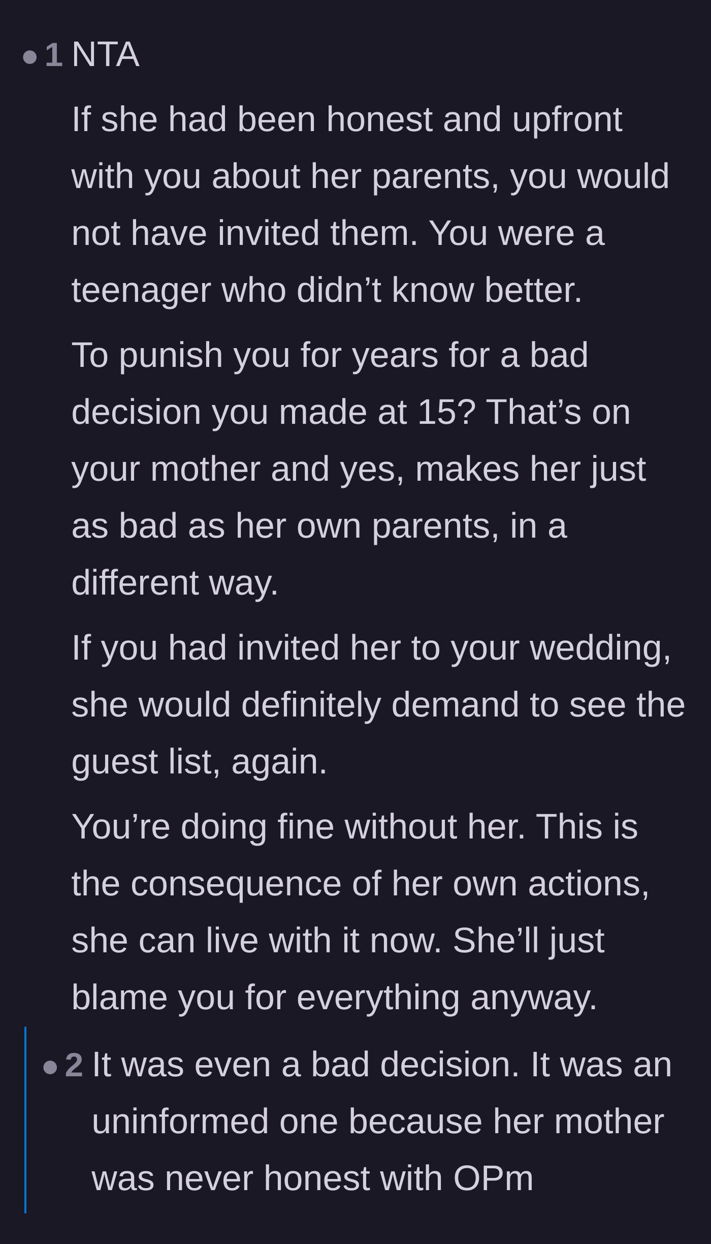 Comment thread 1 - Debate about how the teenager's mistake was actually just an uninformed decision caused by the mother's secrecy.