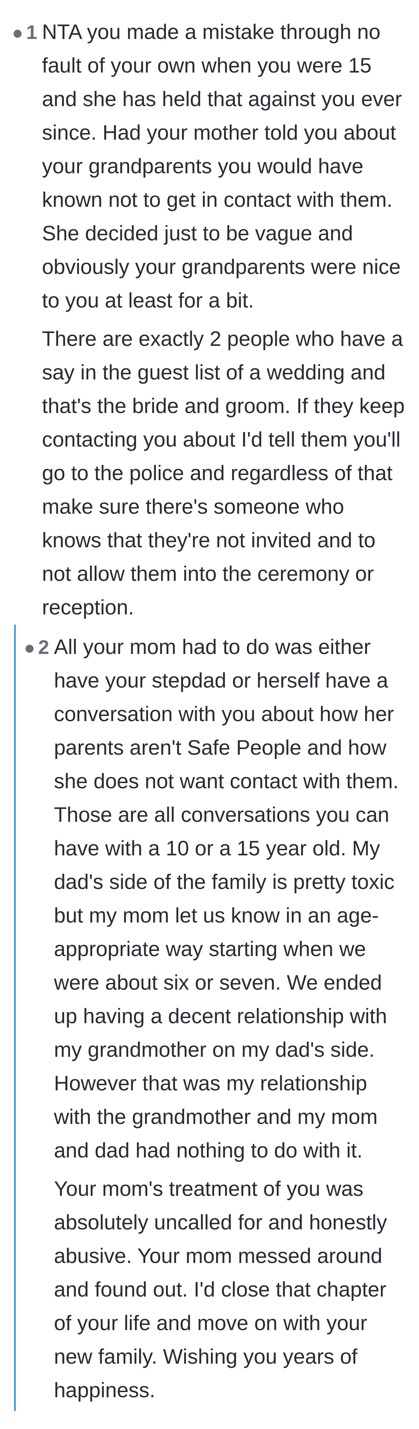 Comment thread 4 - Advice to ignore the family flying monkeys and hire security for the wedding to keep the parents out.
