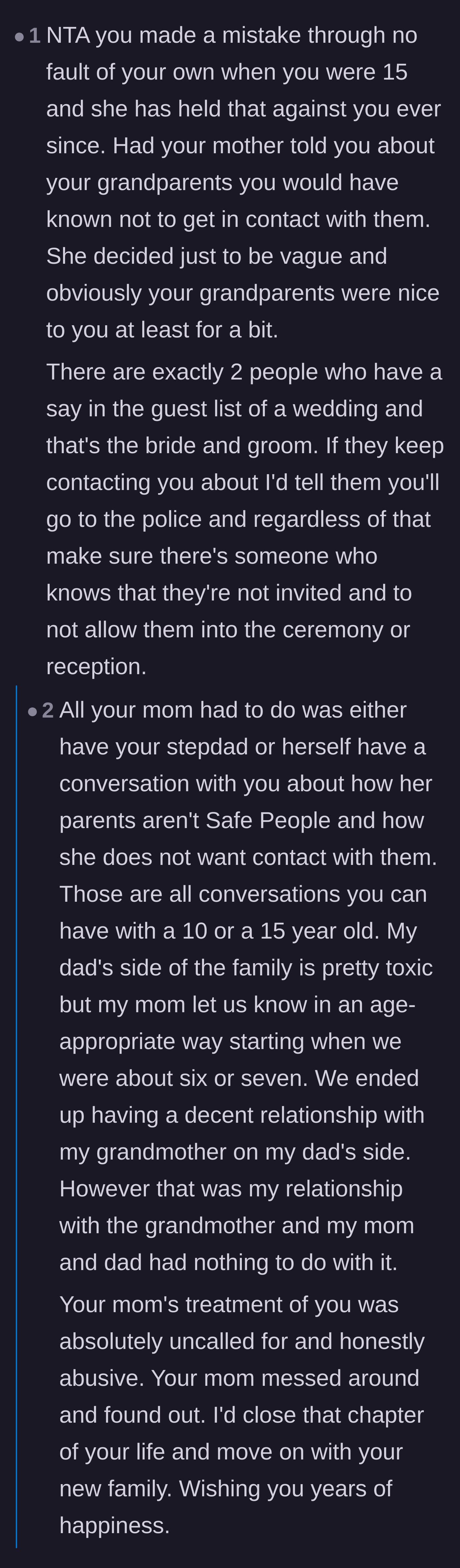 Comment thread 4 - Advice to ignore the family flying monkeys and hire security for the wedding to keep the parents out.