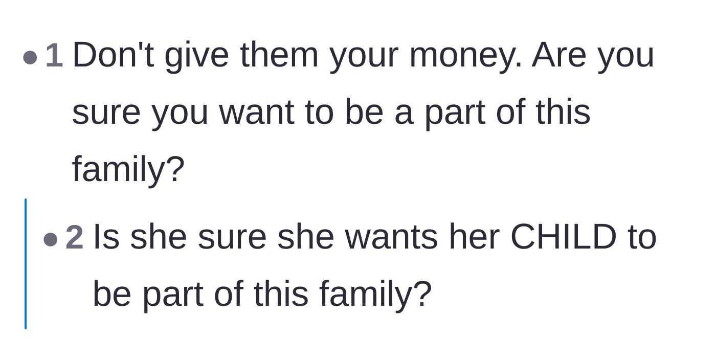Comment thread 3 - Questioning if she wants her child exposed to this toxic family dynamic.