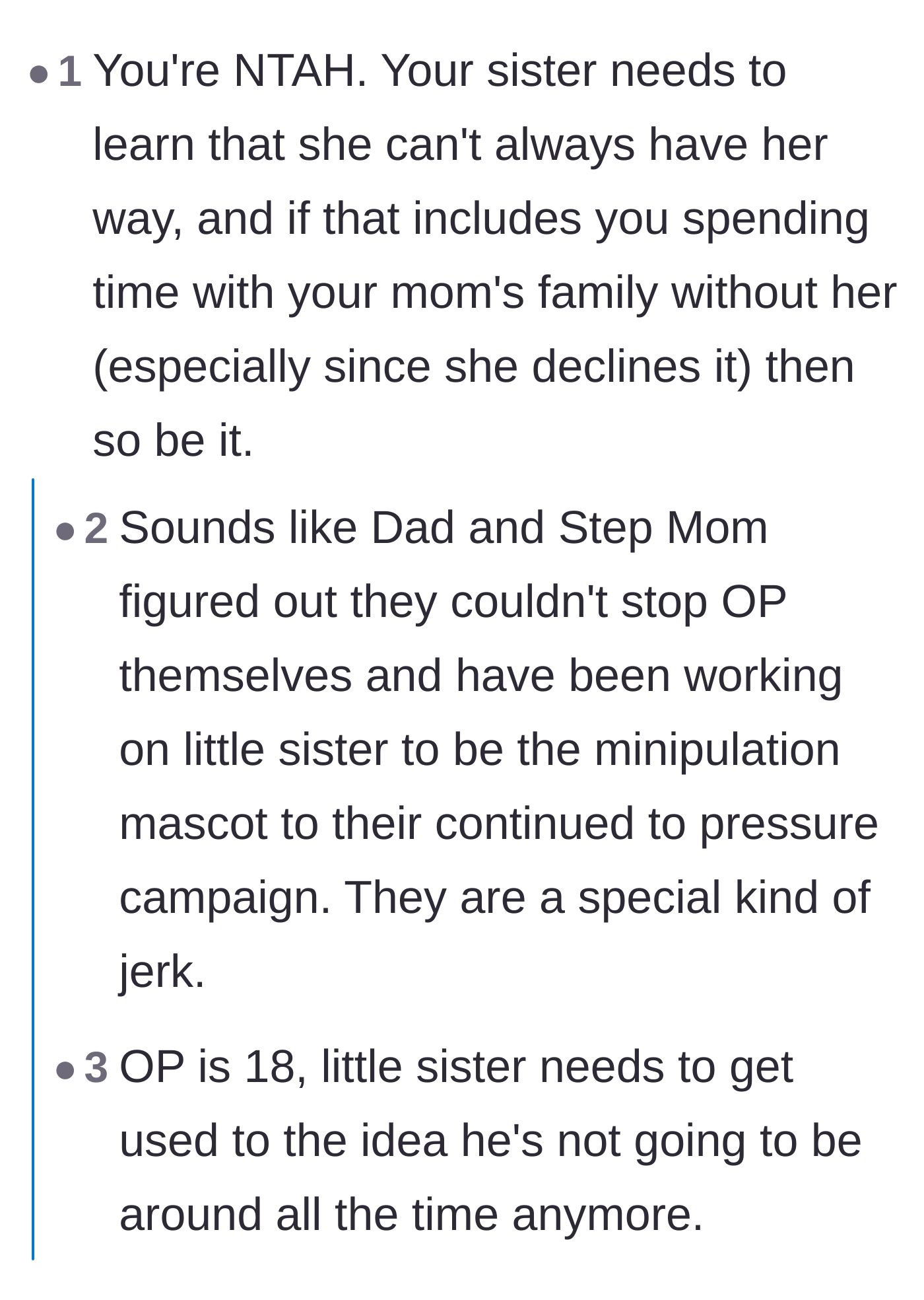 Comment thread 2 - Commenters pointing out that the parents are likely using the younger sister as a manipulation tactic against the brother.