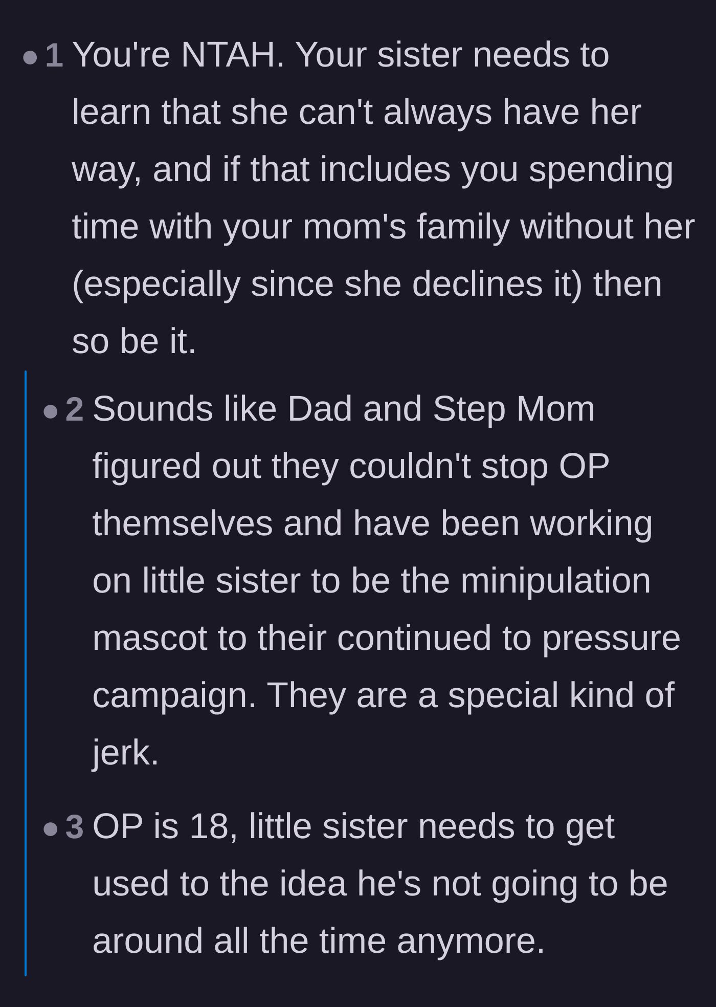 Comment thread 2 - Commenters pointing out that the parents are likely using the younger sister as a manipulation tactic against the brother.