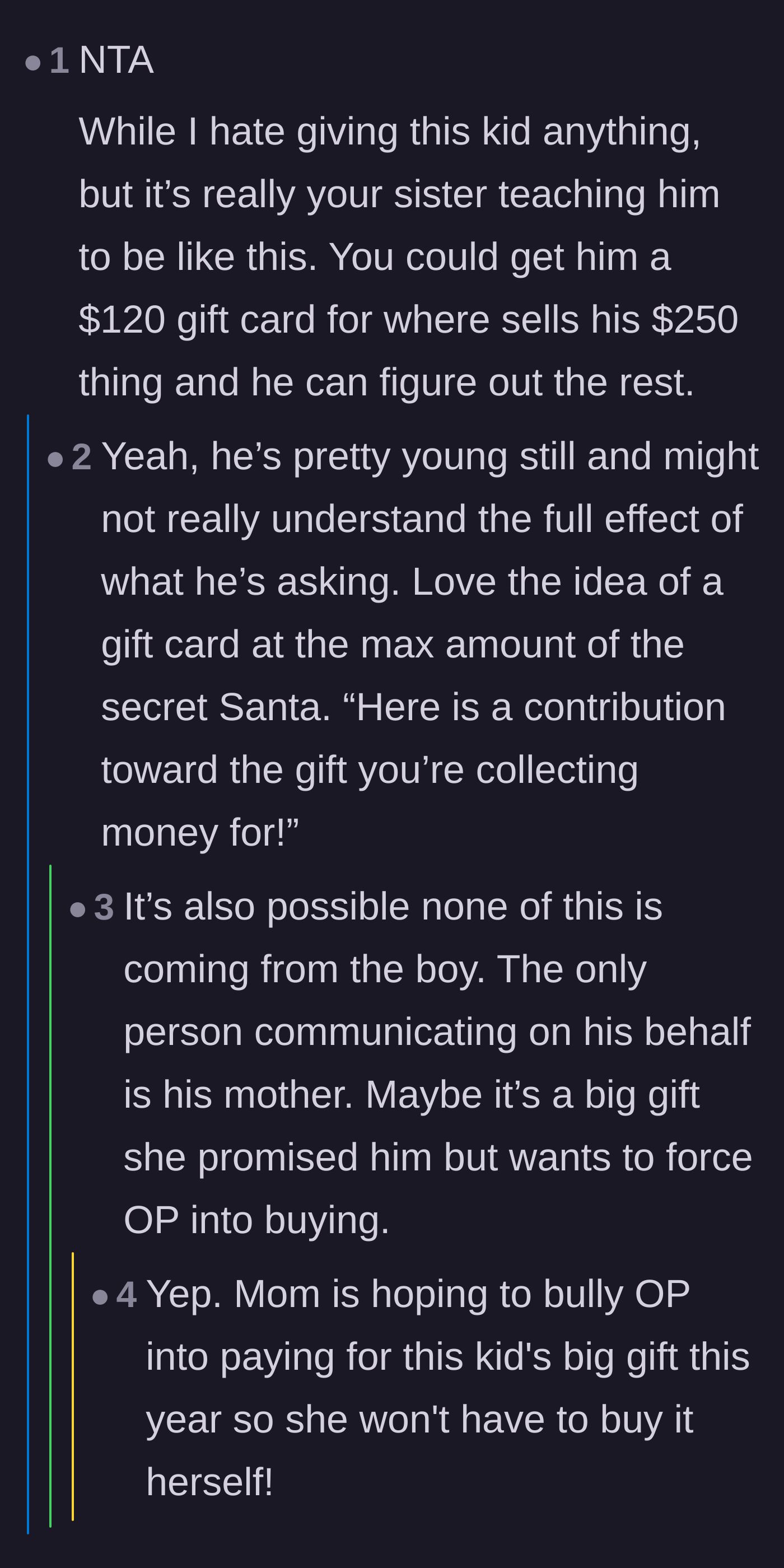 Comment thread 4 - Discussion on how the 10-year-old might be clueless and the mother is the real mastermind behind the demand.