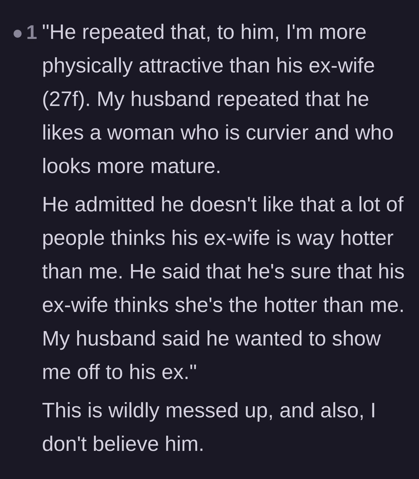 Comment thread 3 - A reader expressing total disbelief at the husband's excuses and calling his behavior deeply unsettling.