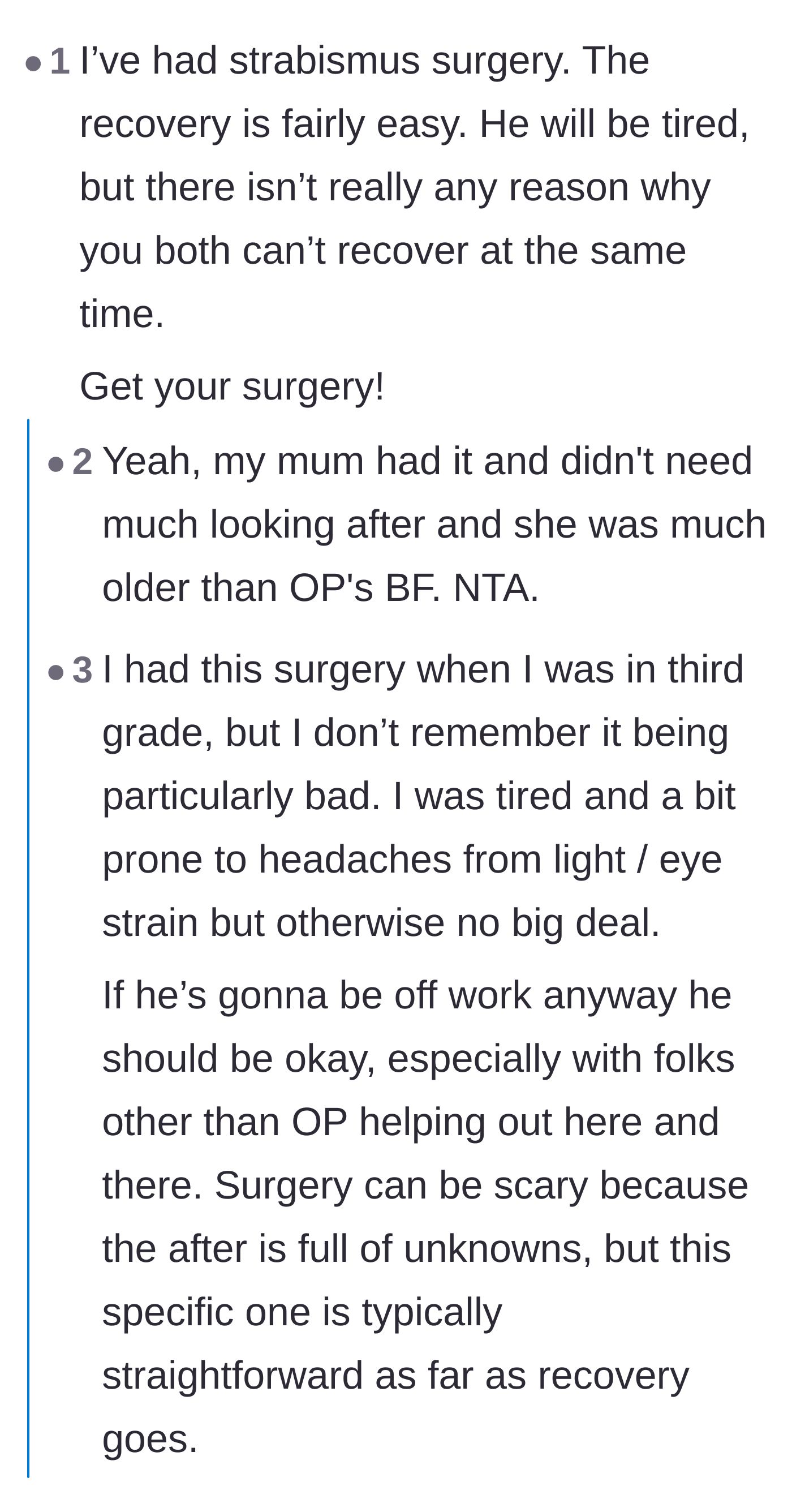 Comment thread 2 - Users sharing their own easy recoveries from the exact same eye surgery.