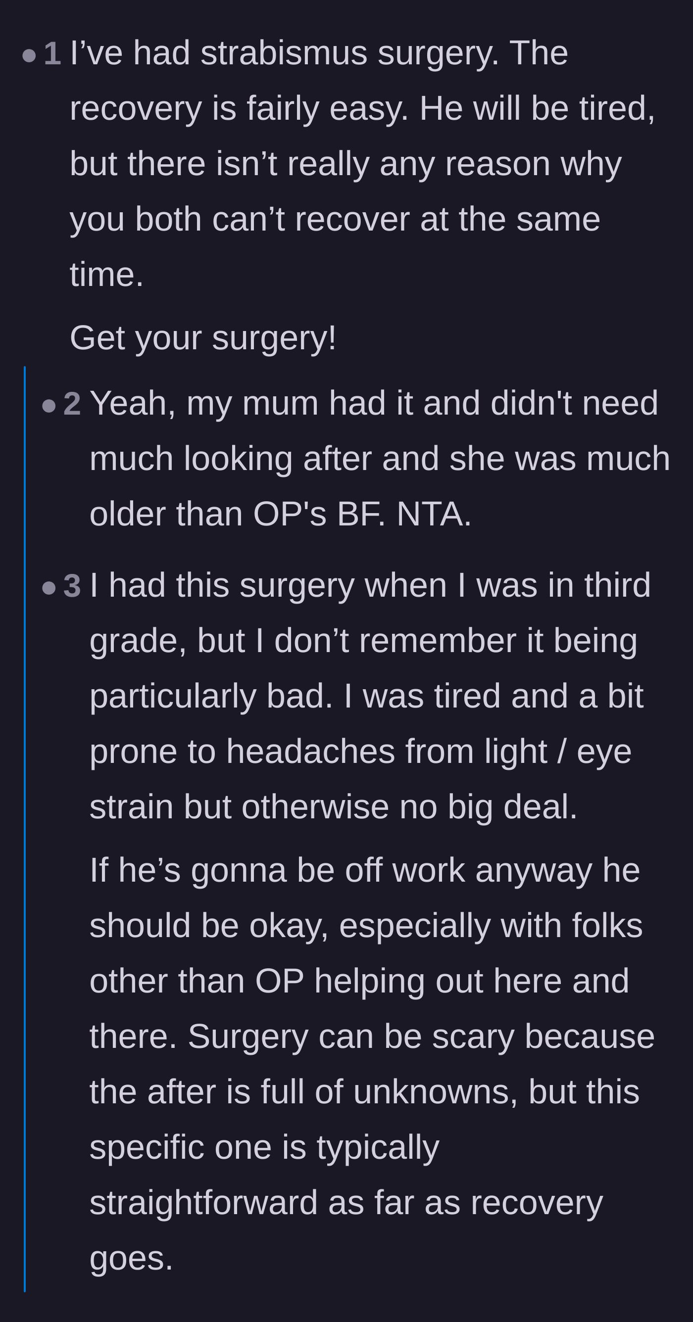 Comment thread 2 - Users sharing their own easy recoveries from the exact same eye surgery.
