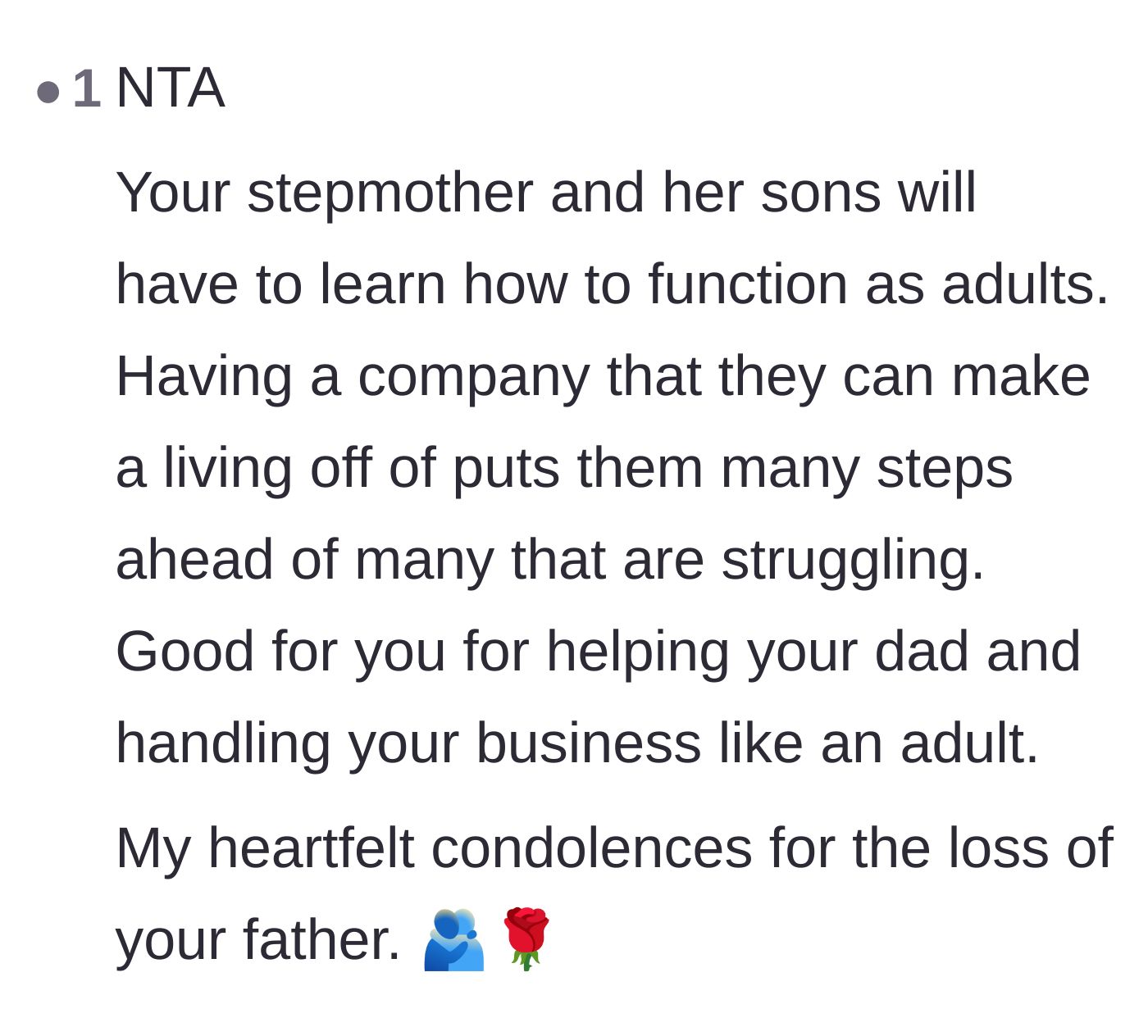 Comment thread 4 - Pointing out that the step-family still received a massive financial head start.