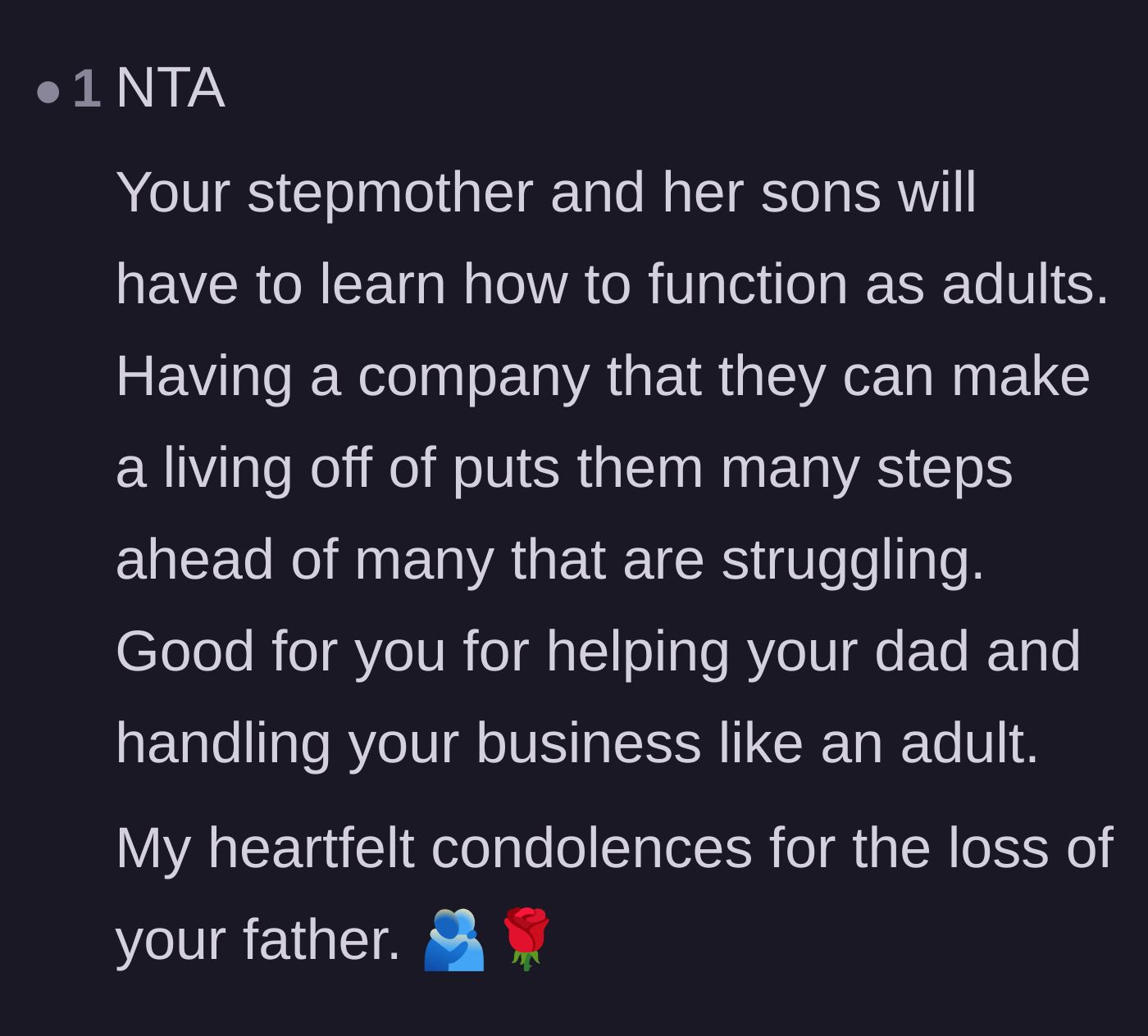 Comment thread 4 - Pointing out that the step-family still received a massive financial head start.