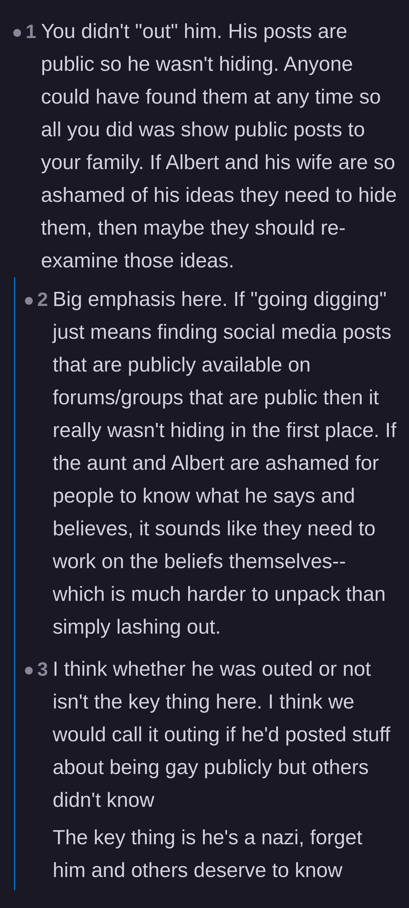 Comment thread 1 - A discussion on how sharing publicly available social media posts does not constitute an invasion of privacy.