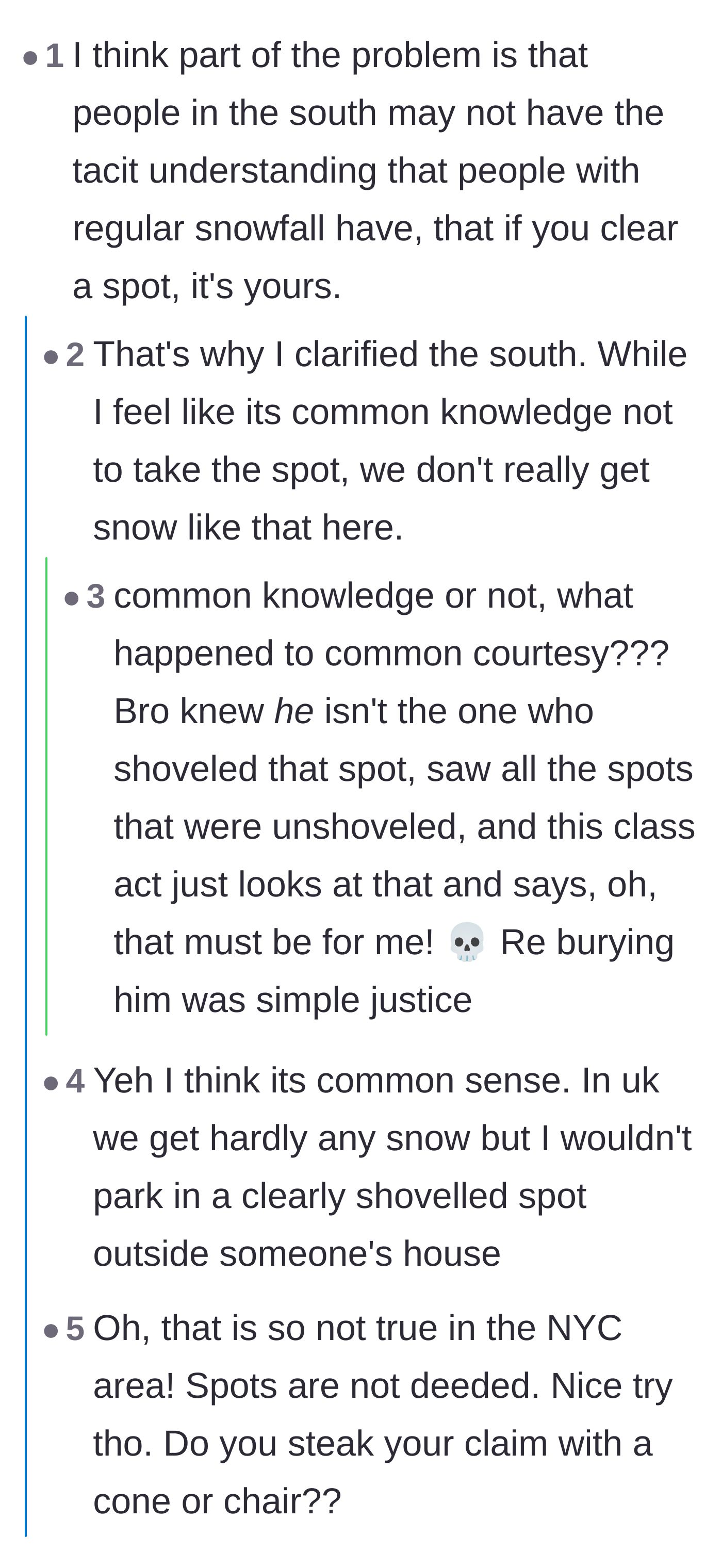 Comment thread 2 - A debate on whether southerners understand winter social contracts, featuring a joke about staking a claim with beef.
