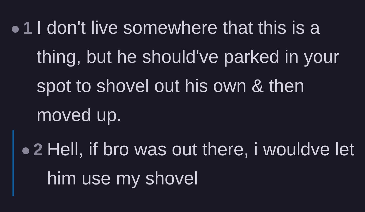 Comment thread 4 - A suggestion that the neighbor could have borrowed the spot temporarily just to shovel out another one.