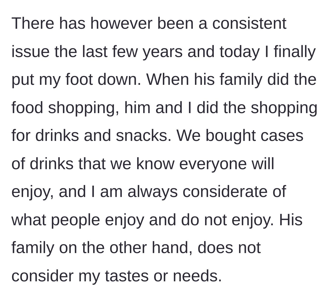 Story part 2 - Explaining the division of grocery shopping and the ongoing lack of reciprocity.