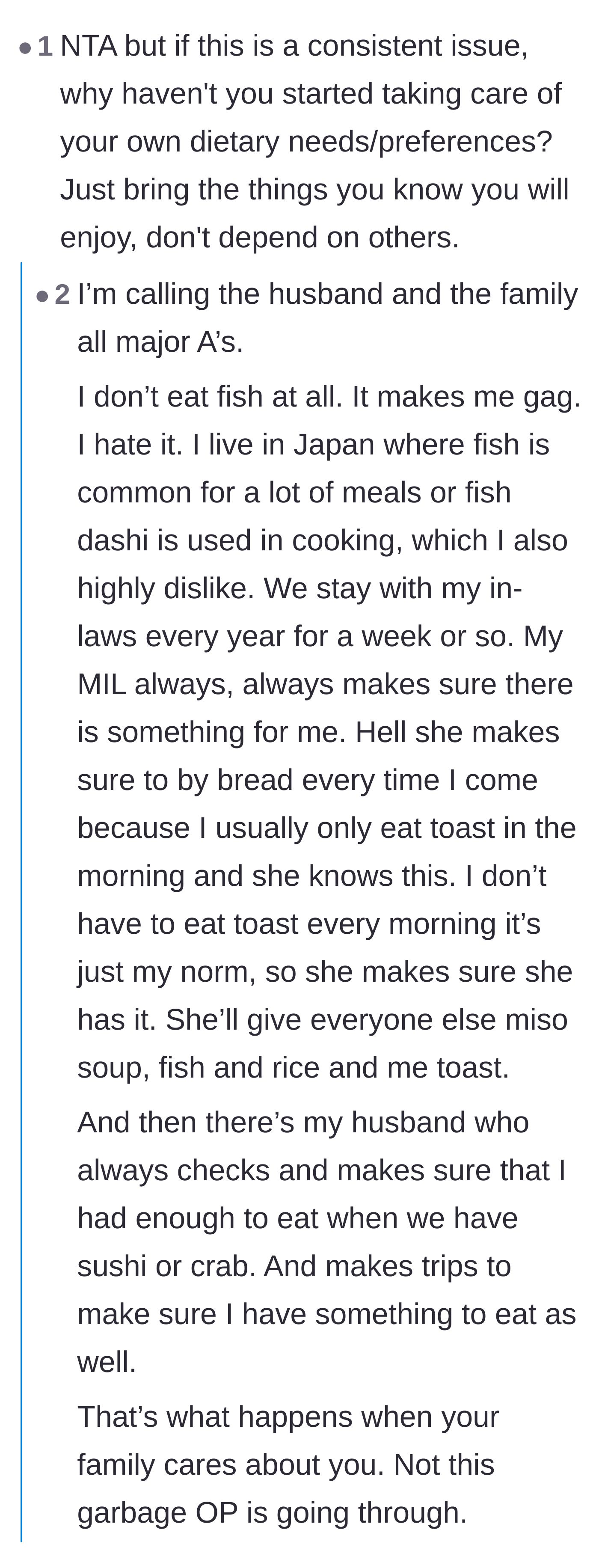 Comment thread 2 - Readers sharing personal stories of supportive partners and contrasting them with the in-laws' lack of basic hospitality.