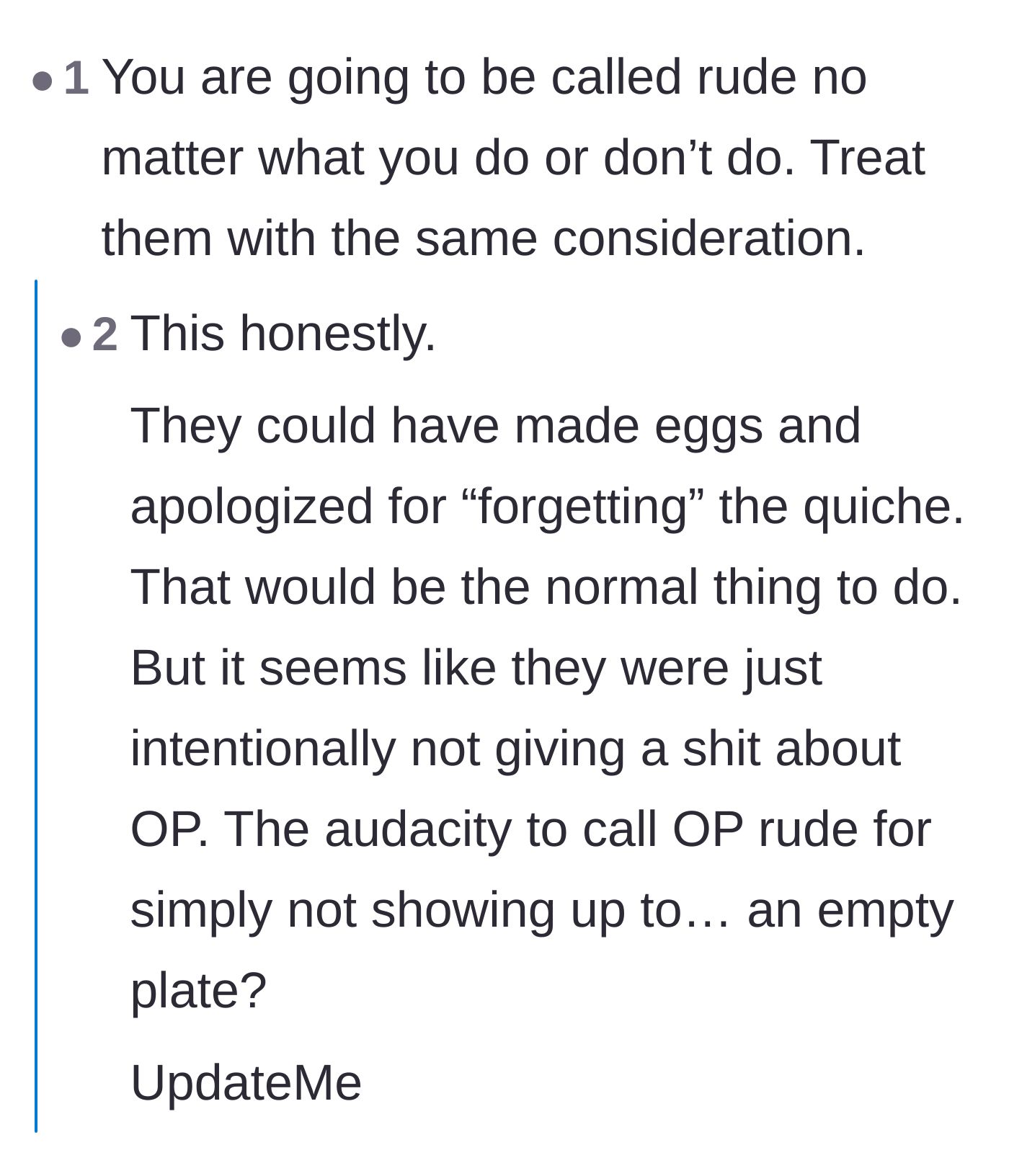 Comment thread 6 - A final piece of advice telling the narrator to treat the family with the exact same lack of consideration they showed her.