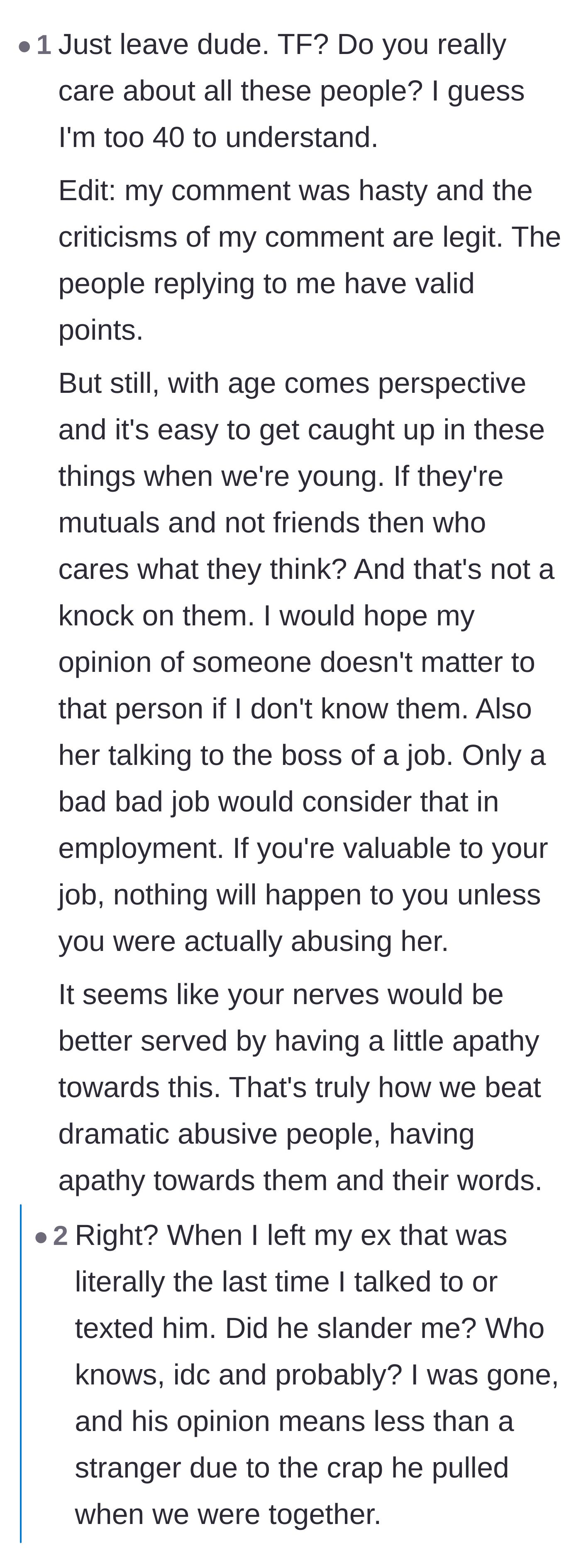 Comment thread 1 - Debate on whether to ignore the mutual friends or clear his name.