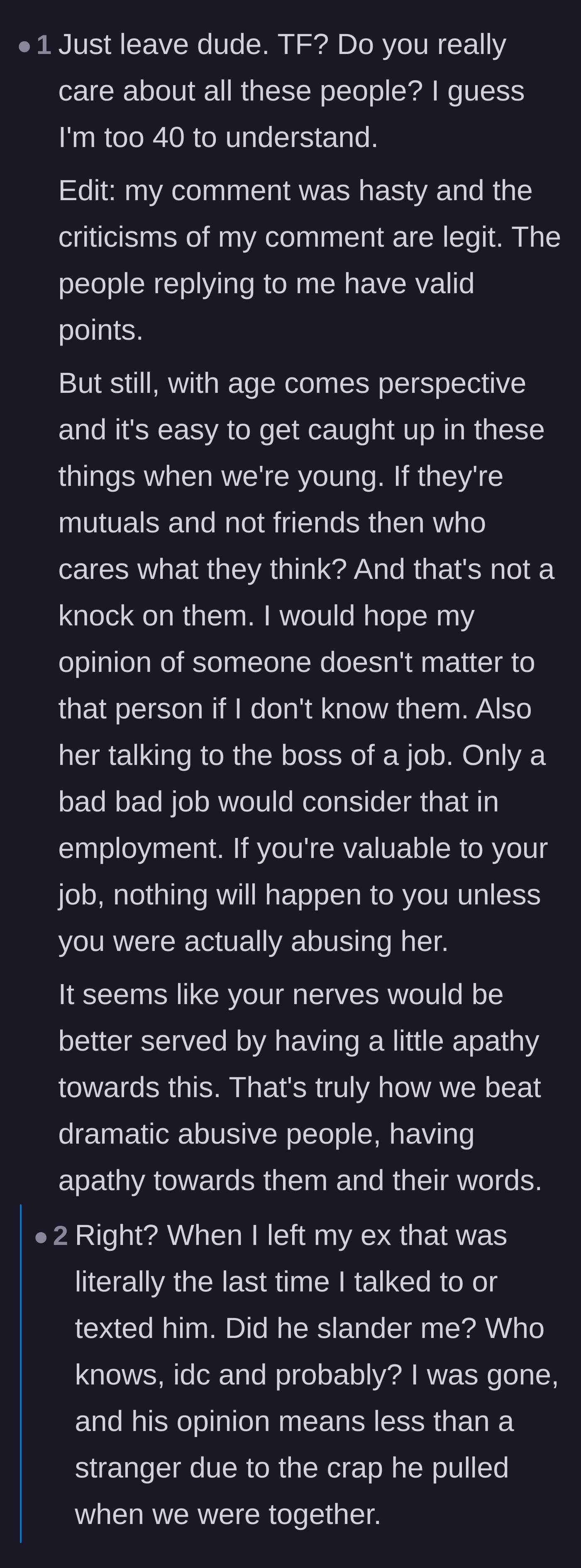 Comment thread 1 - Debate on whether to ignore the mutual friends or clear his name.
