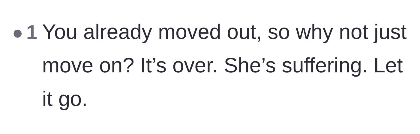 Comment thread 6 - A contrarian view suggesting the main character should simply drop the issue since he already left.