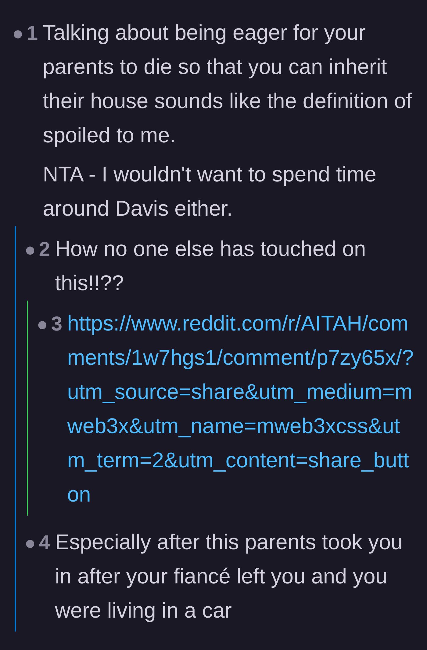 Comment thread 4 - Commenters point out the massive hypocrisy of Davis calling someone else spoiled while he waits for an inheritance.