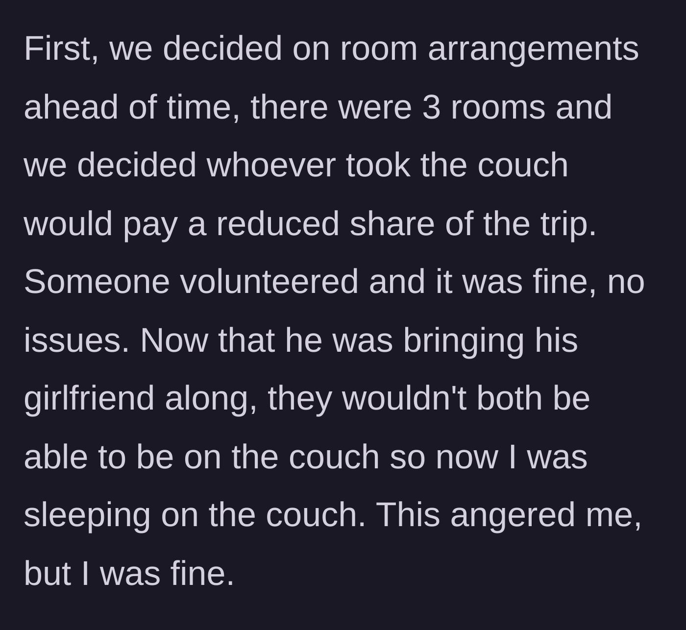 Story part 4 - OP gets kicked to the couch.