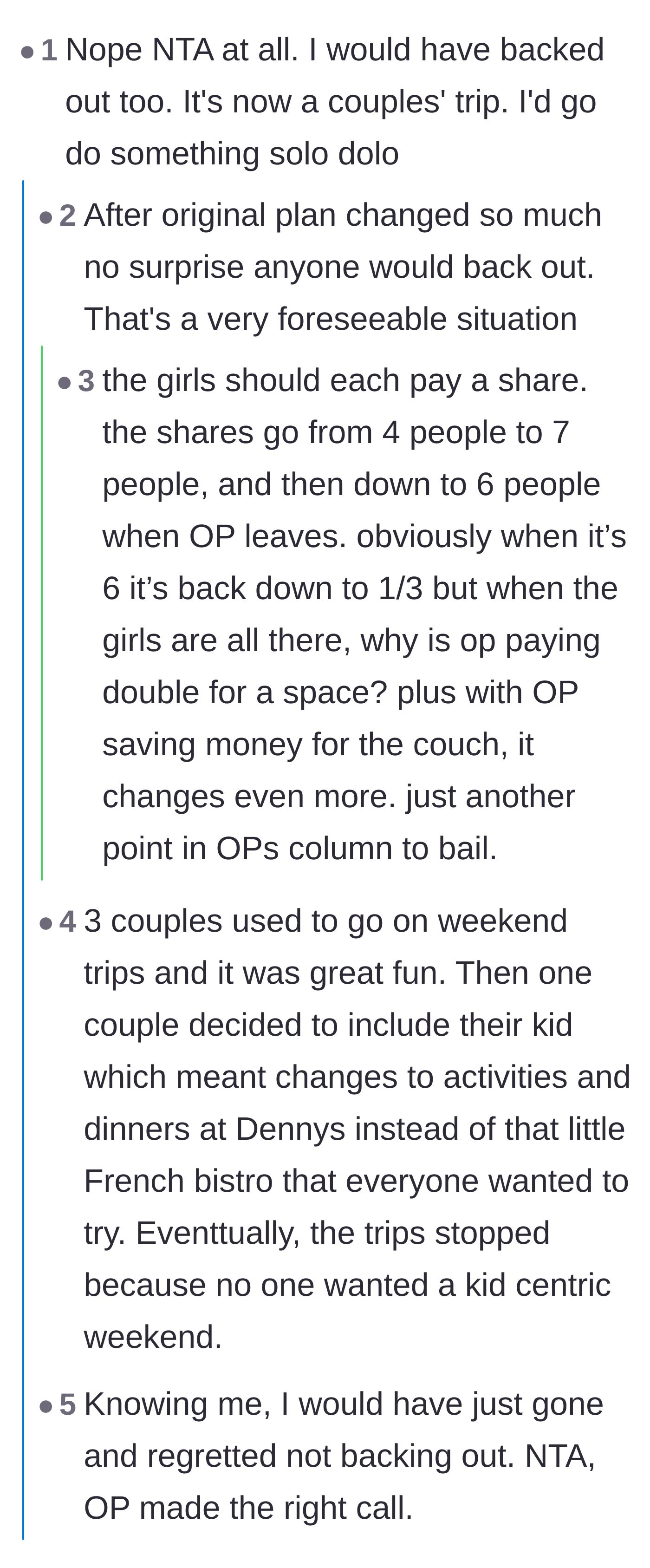 Comment thread 2 - Commenters relate to how forced plus-ones and kids eventually destroy friend group vacations.